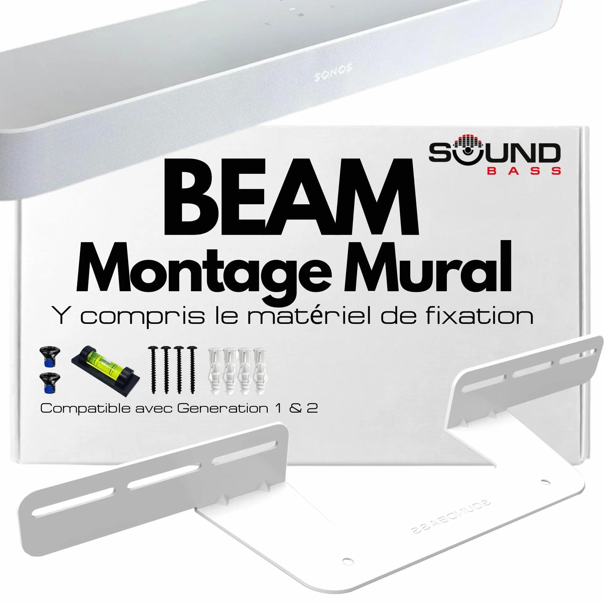 Sound bass Support de Barre de Son pour Sonos Beam Compatible avec la Barre de Son Sonos Beam générations 1 et 2 Comprenant Tout Le matériel de Montage nécessaire, Support de Montage, Blanc