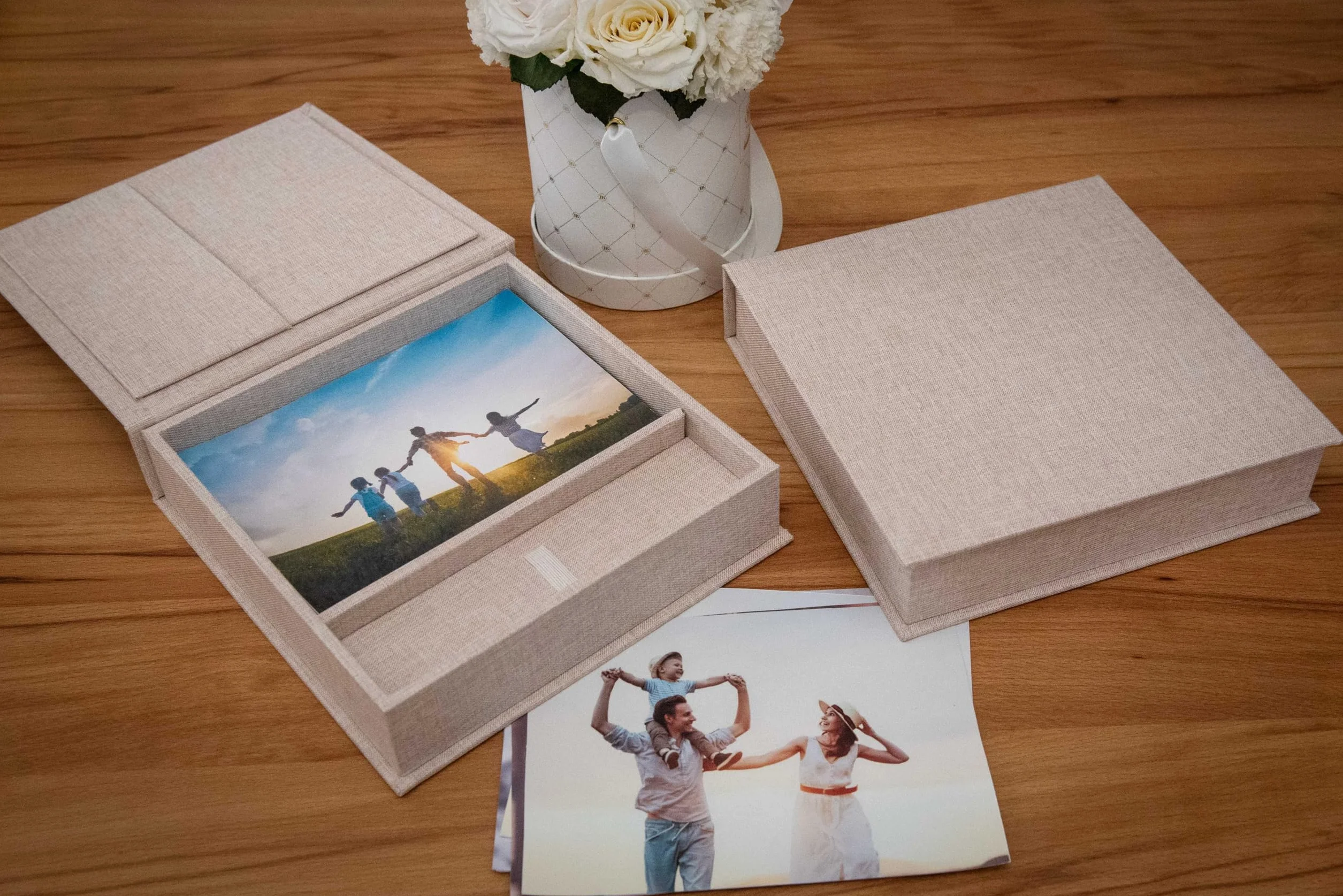Élégante boîte photo, avec fente USB, boîte cadeau, pour clés USB et tirages photo 13 x 18 cm (sans USB), boîte de rangement, boîte de rangement, boîte de rangement, boîte à souvenirs, cadeau photo