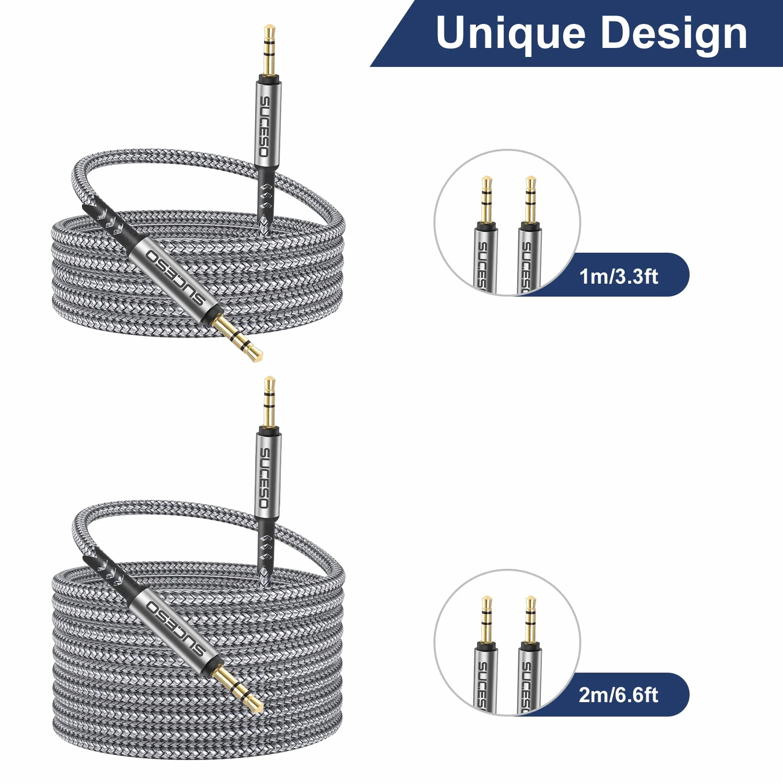 Câble Jack Audio 3.5mm [2 Pack 1m+2m] Câble Auxiliaire 3,5mm mâle vers mâle Cable Audio Stéréo en Nylon Compatible avec iPhone, iPod, iPad, Voiture, Casque, Autoradio, MP3, Smartphones et Plus
