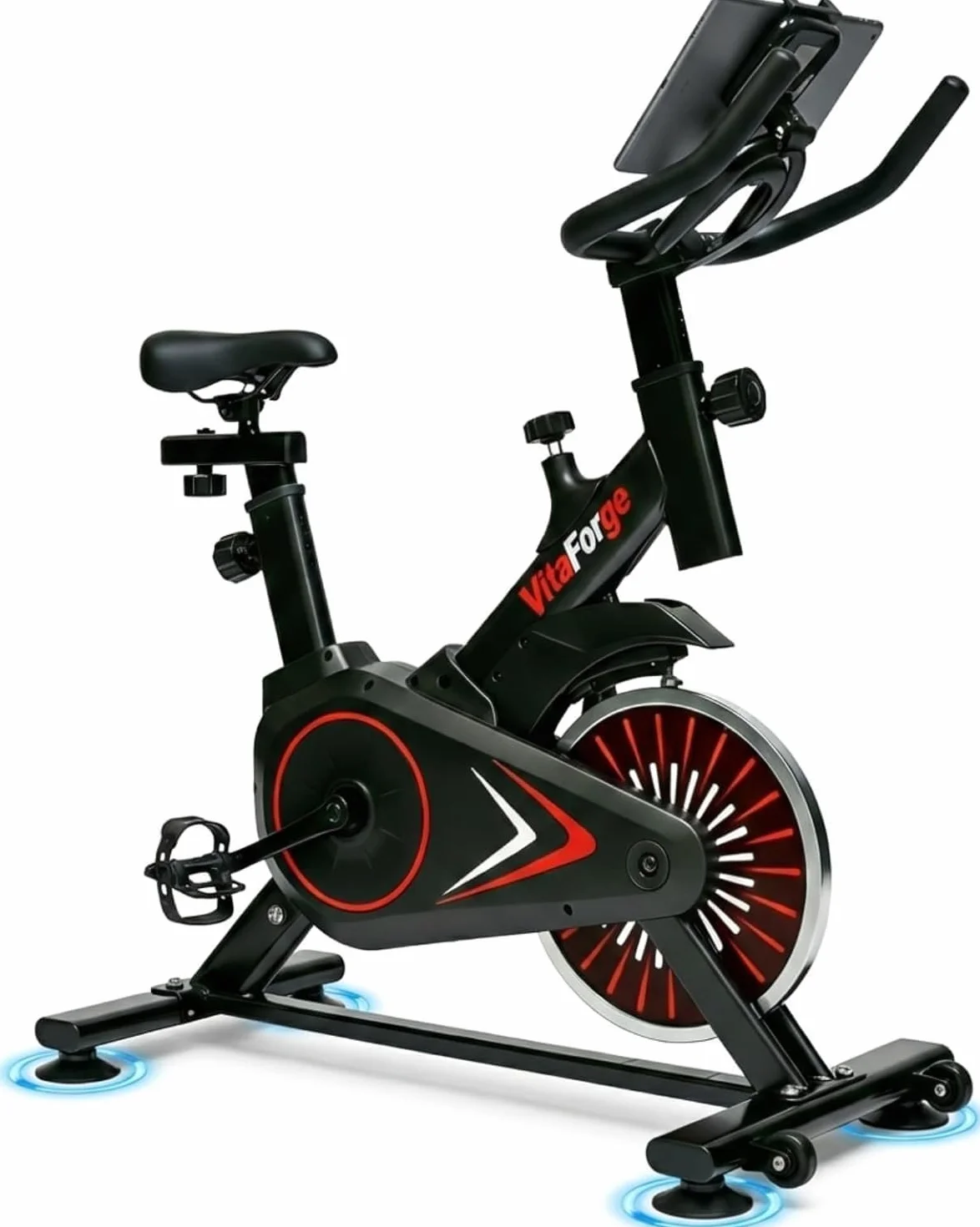Vélo d'appartement magnétique silencieux réglable, Entraînement cardio compact Noir/Rouge