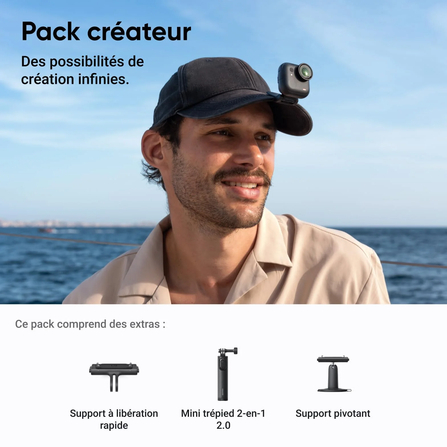 Insta360 GO Ultra Pack créateur - Petite caméra 4K légère, Appareil Photo vidéo POV Mains Libres Compact, caméra d'action magnétique Portable pour vlog, Sport, vélo