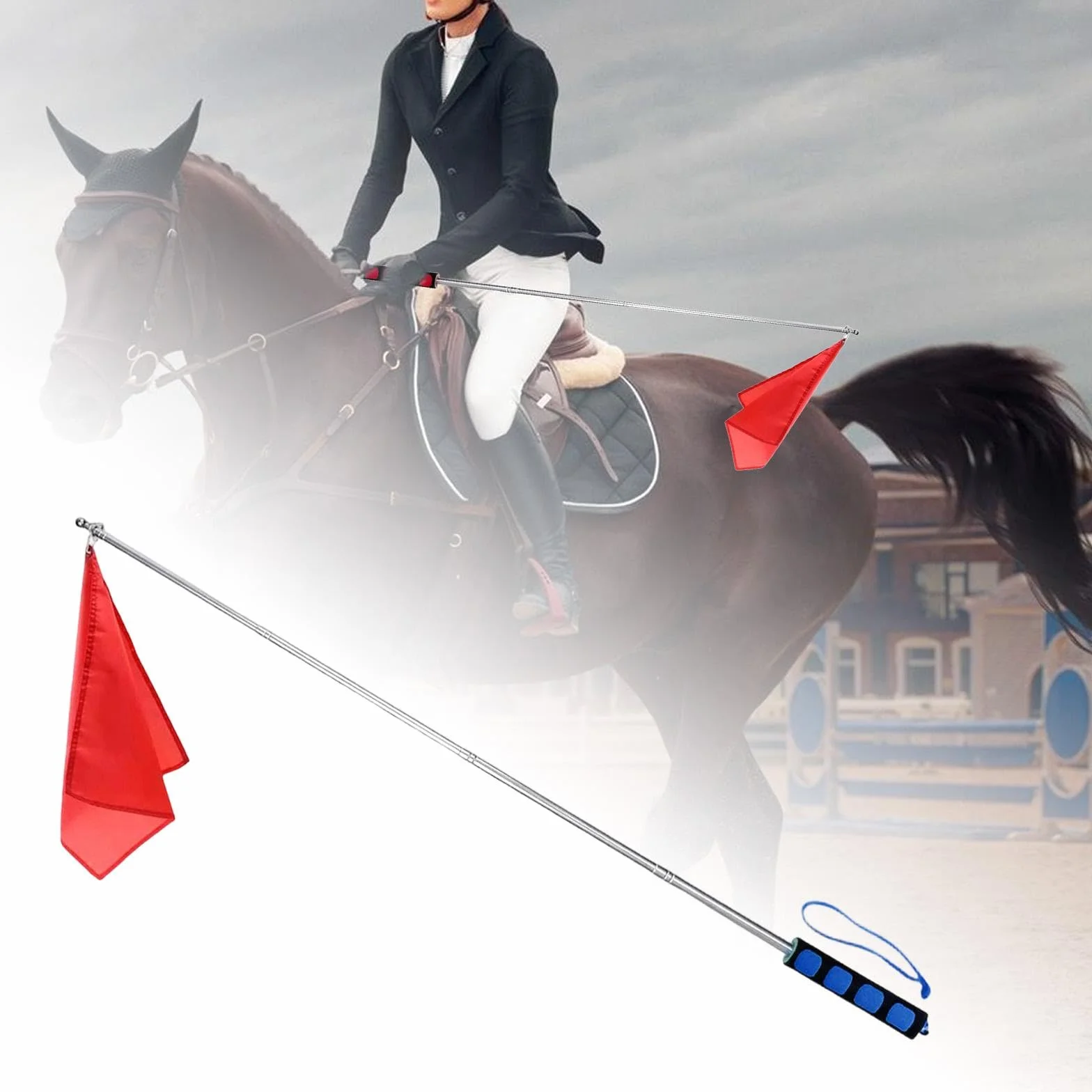 Almencla Drapeau d'Entraînement pour Chevaux, Tige Télescopique, Support Flexible, Matériau Indéchirable, Signalisation Couleur Vive