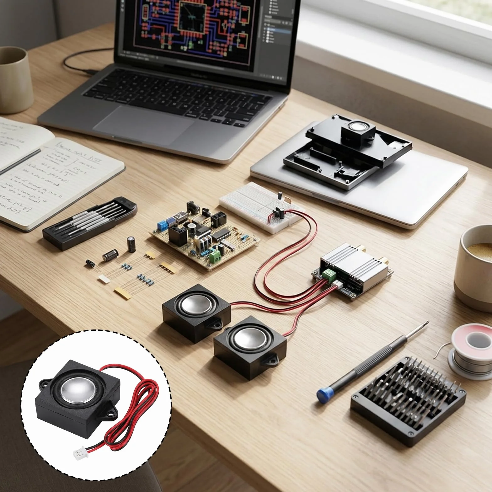 Lot de 2 Mini Haut Parleur 3W 4 ohm avec câble 400 mm et connecteur 2.0 2P, Haut-Parleur Compact pour projets électroniques et Remplacement Audio