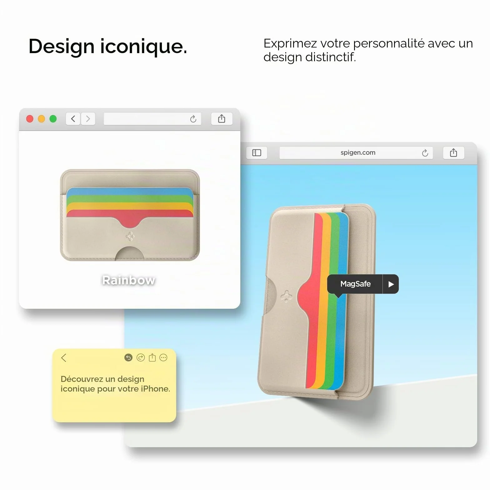 Caseology by Spigen Folder Pop Magsafe Porte-Cartes magnétique Silicone antidérapant Compatible iPhone 17/16/15/14/13/12 Series Arc-en-Ciel