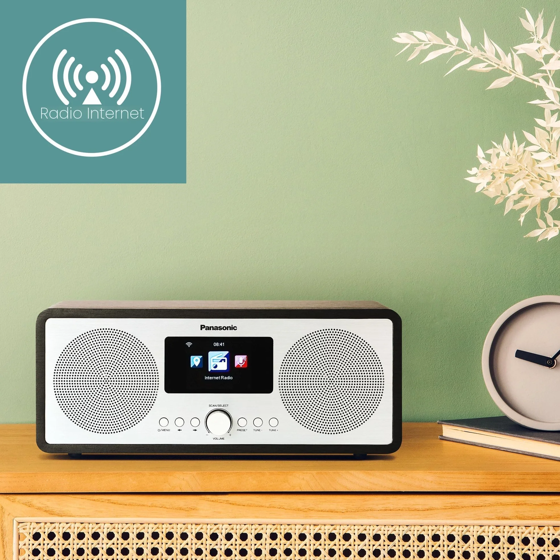 Panasonic RF-D40EG-K Radio Internet et Dab+/FM avec Bluetooth, 6W, Haut-Parleurs de 7,5 cm, Écran Couleur TFT de 2,4, Alarme et Minuterie de Mise en Veille, Télécommande, USB, Wi-FI, Noir