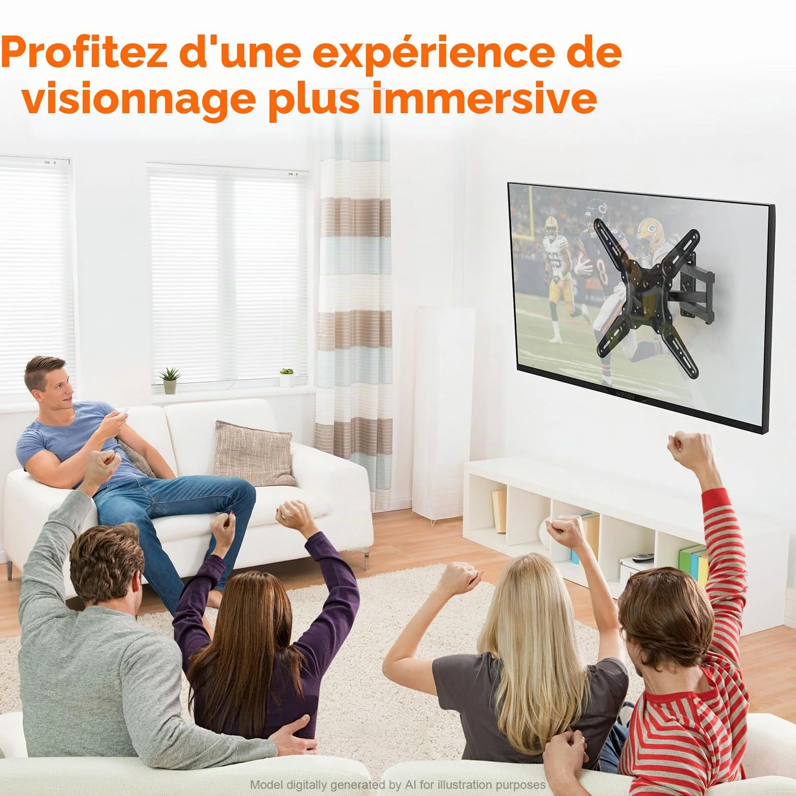 GRIFEMA Support Mural TV 26-65 Pouces - Fixation Murale TV Peut Contenir Jusqu'à 35KG, Accroche Television Mural Orientable (± 90°), Incline (+ 6°, -12°) et Étend, Support Vesa pour TV Plat/Incurvé
