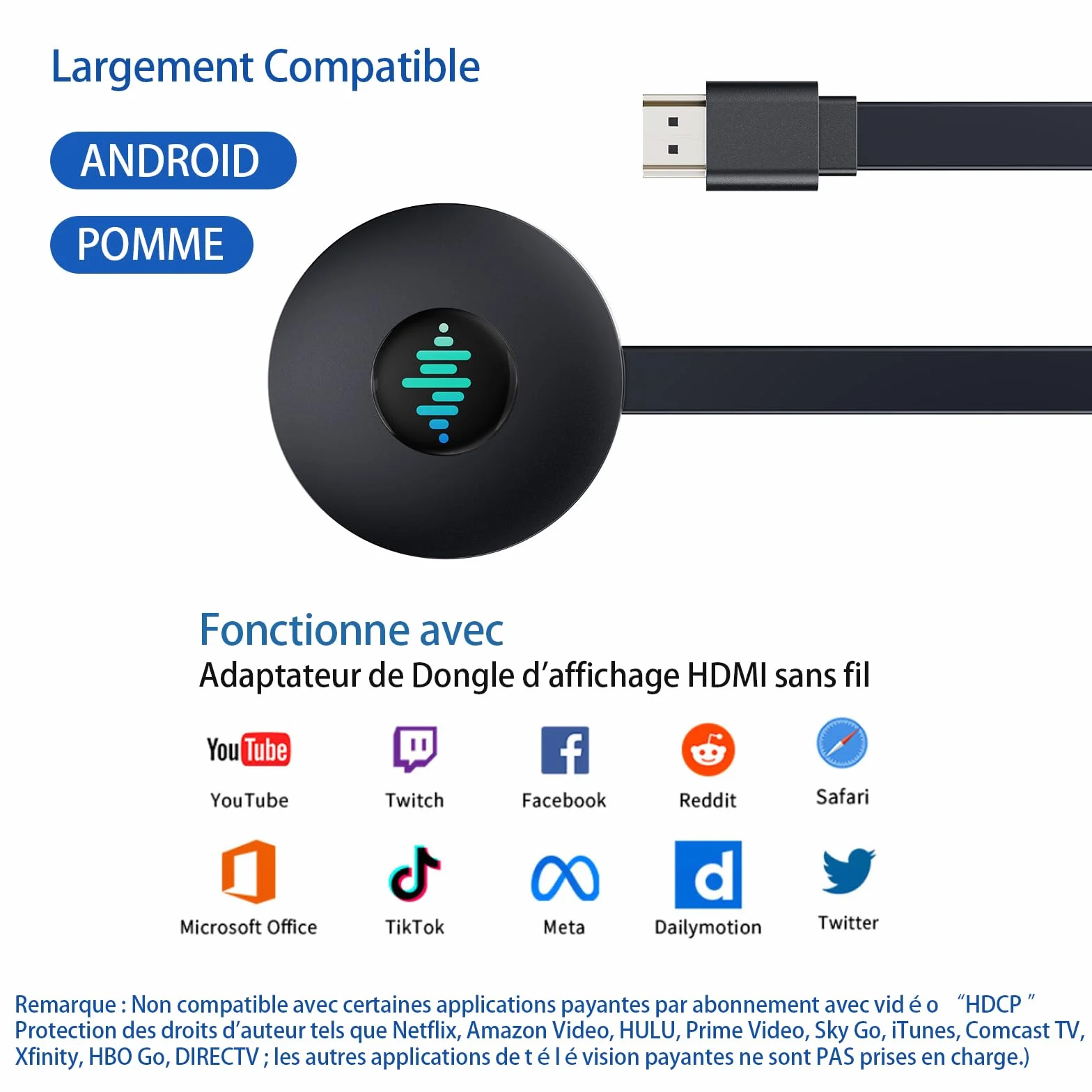 5G Dongle HDMI sans Fil, 4K Adaptateur Affichage Miracast/AirPlay/DLNA - Transmission Écran pour i-Phone, Android, Windows, Mac vers TV, Projecteur, Moniteur (Noir nacré)