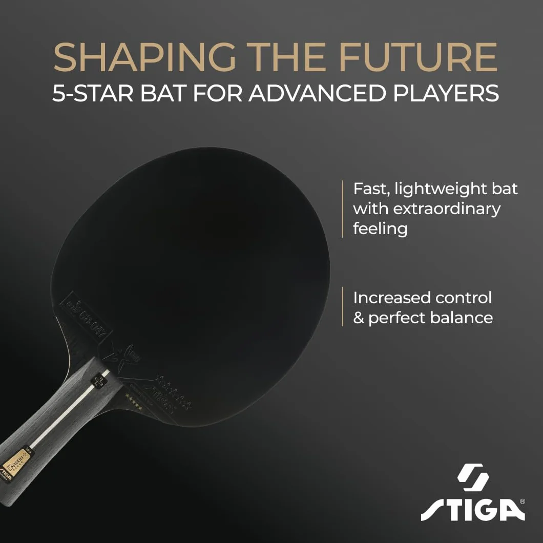 STIGA Raquette de Ping-Pong Pro Carbon +, Technologie Carbon Touch, Manche Concave, Revêtement Caoutchouc 5 Étoiles, ITTF Approuvé, Noir/Rouge