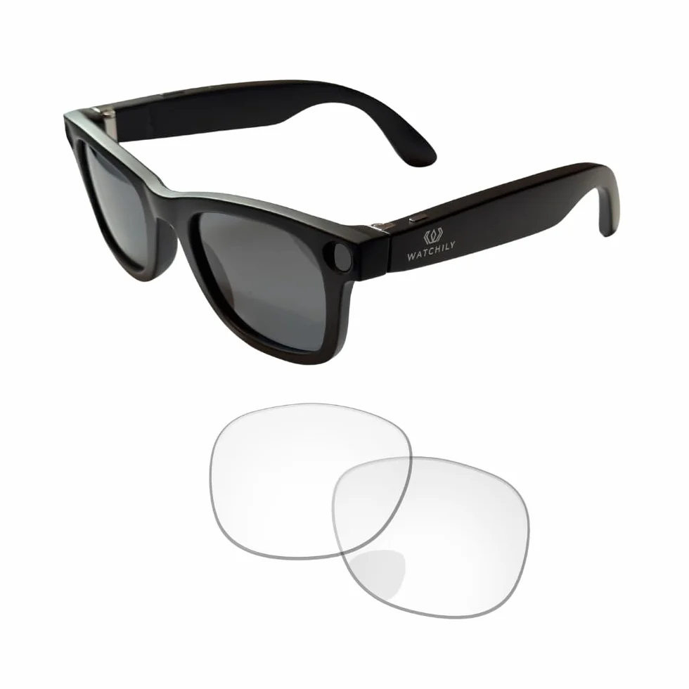 Watchily Lunettes connectées, Caméra Intégrée, ChatGPT – SmartView Pro - Verres Noirs et Transparents