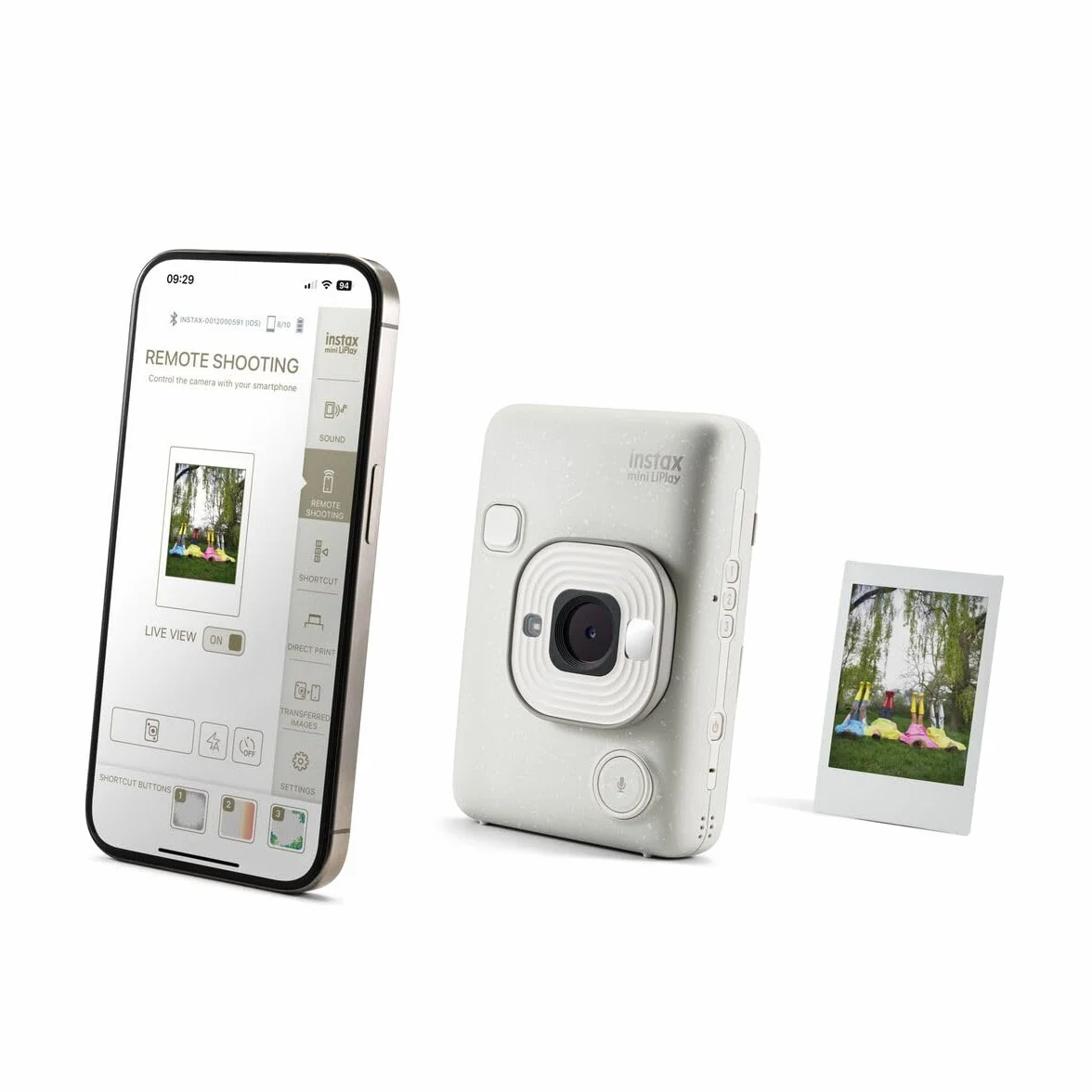 instax Appareil Photo instantané Hybride Mini LiPlay Blanc Vaporeux avec écran LCD arrière de 2,7 Pouces, Emplacement pour Carte Micro SD, Chargement USB Type-c, Film Vendu séparément