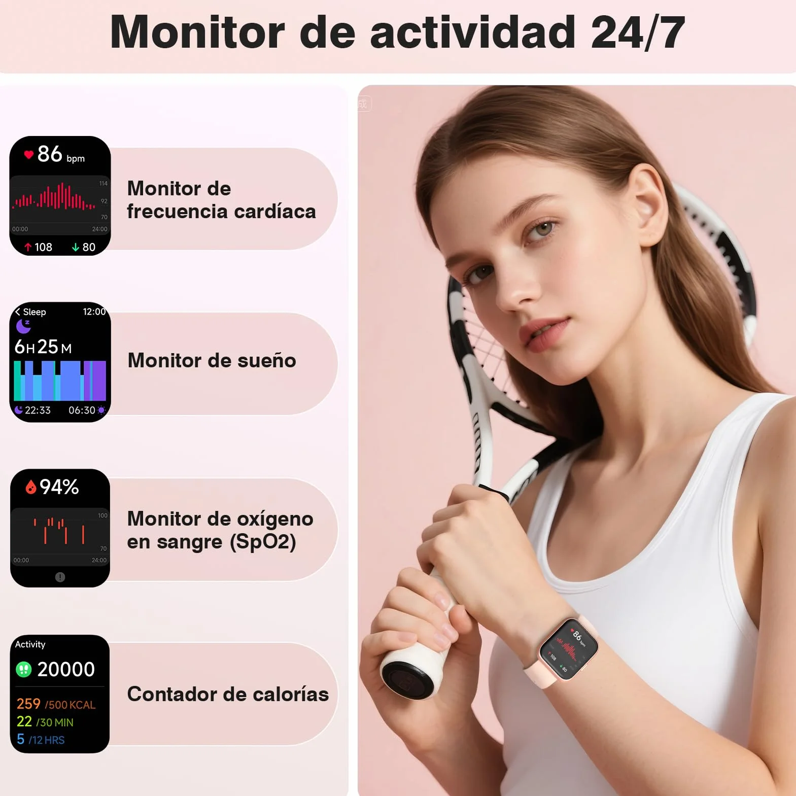 Montre Connectée Femme Smartwatch 1.8" Appel Bluetooth Alexa IP68 Podomètre Calories