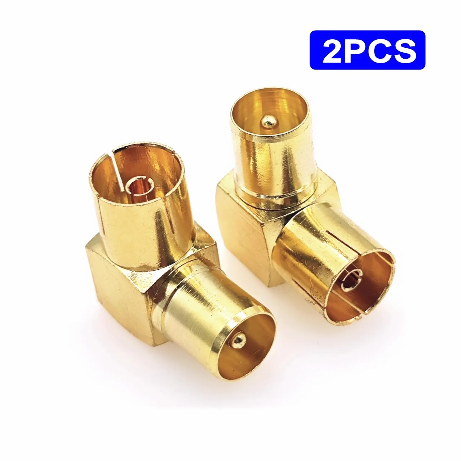 JZK 2X Adaptateur coaxial PAL mâle vers Femelle, plaqué Or, coudé à 90°, Compatible avec antennes, câbles Satellites, câbles TV, DVB-T et DVB-T2 HD