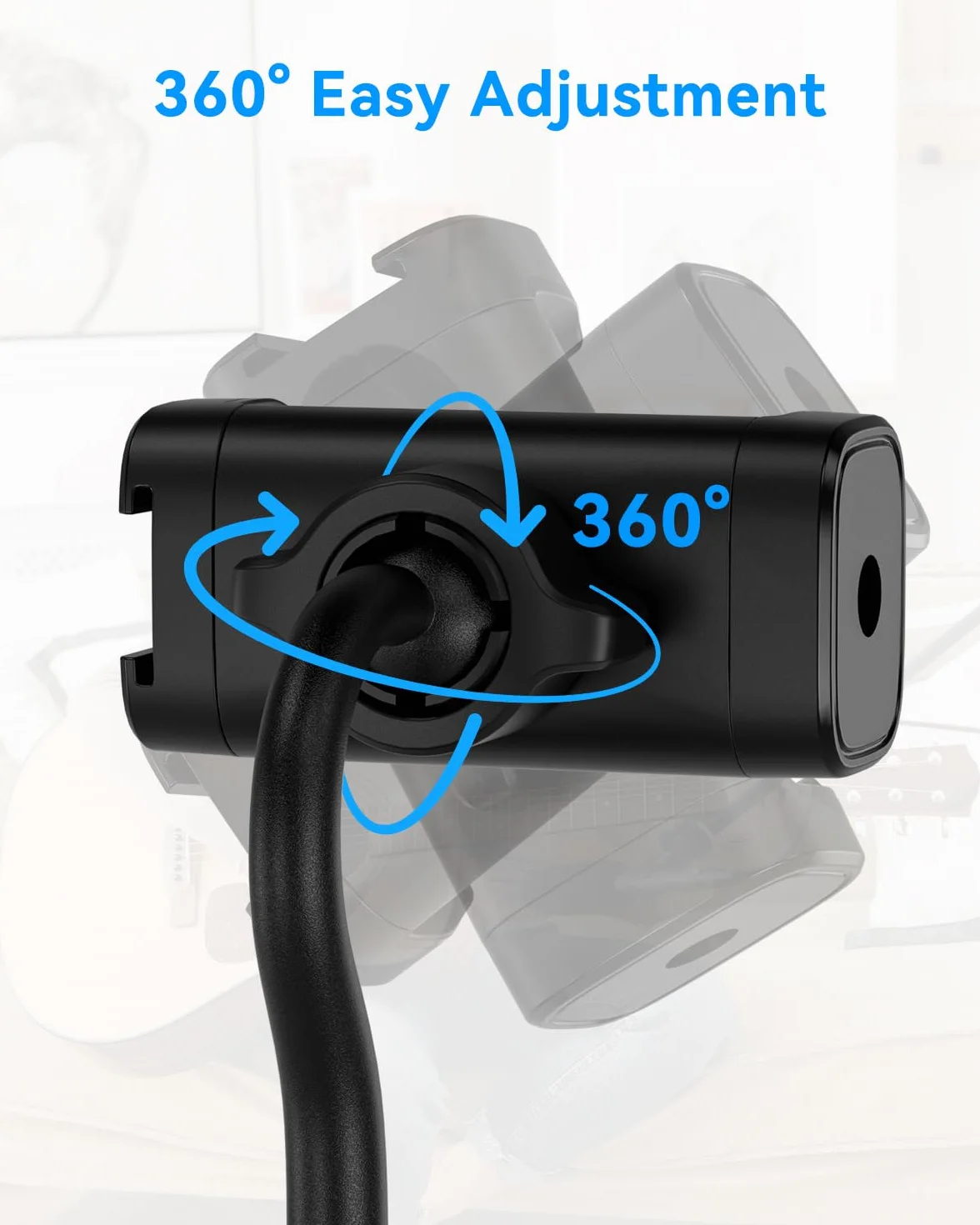 Support de Téléphone pour Guitare- Support Universel pour Smartphone pour Guitare, Basse, Ukulélé, Rotatif à 360° et Réglable, Idéal pour La Diffusion en Direct et l'enseignement en Ligne