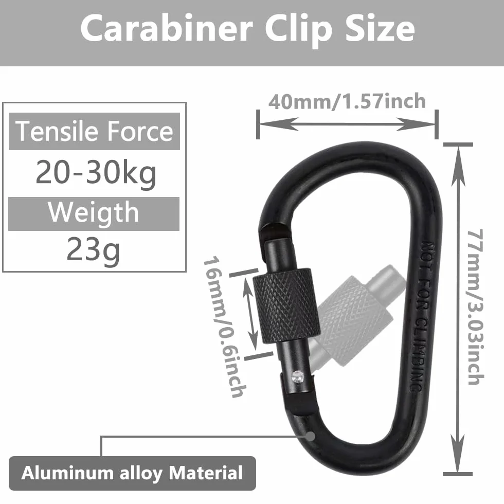 Petit Mousqueton Noir D-Ring avec Vis Lock en Aluminium Porte-clés Verrouillage Clip pour Sac à Dos Randonnée