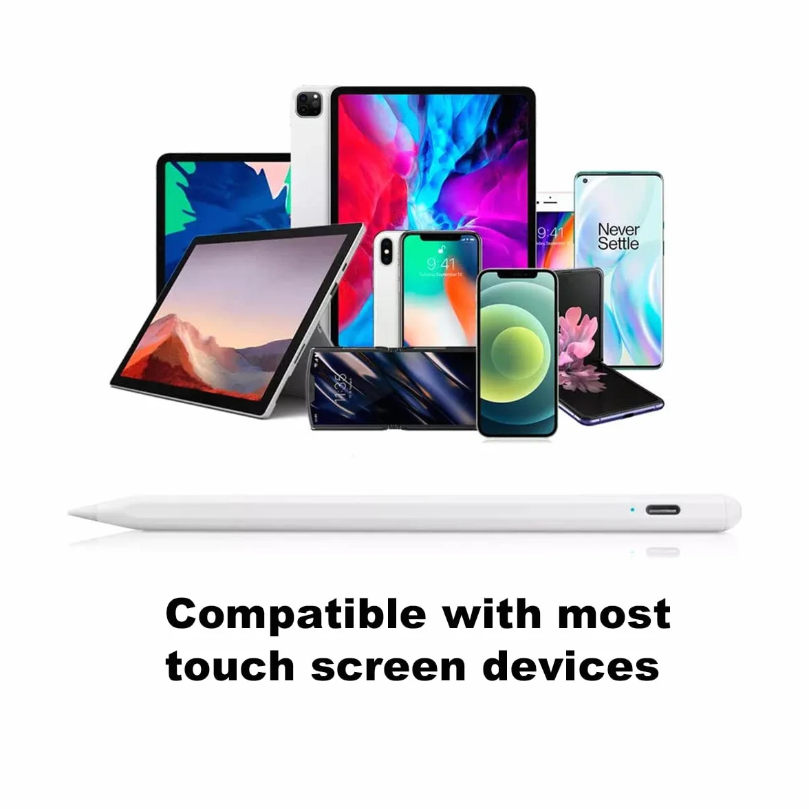 Stylet Tablette Tactile Capacitif Universel avec 2 Embouts de Rechange pour Android iOS Smartphone (Blanc)