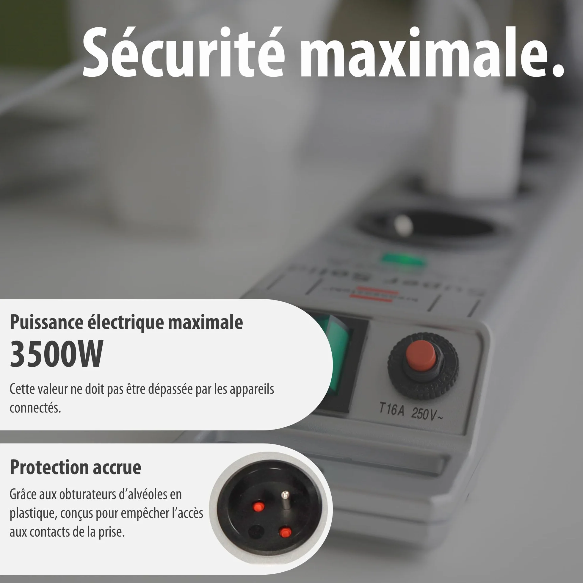 Brennenstuhl Multiprise Super-Solid avec Interrupteur et parasurtenseur 13500A (Bloc Prises orientées à 45 degrés, disjoncteur 16A, Voyant de Protection antifoudre, 2,5m H05VV-F, boîtier PC) Gris