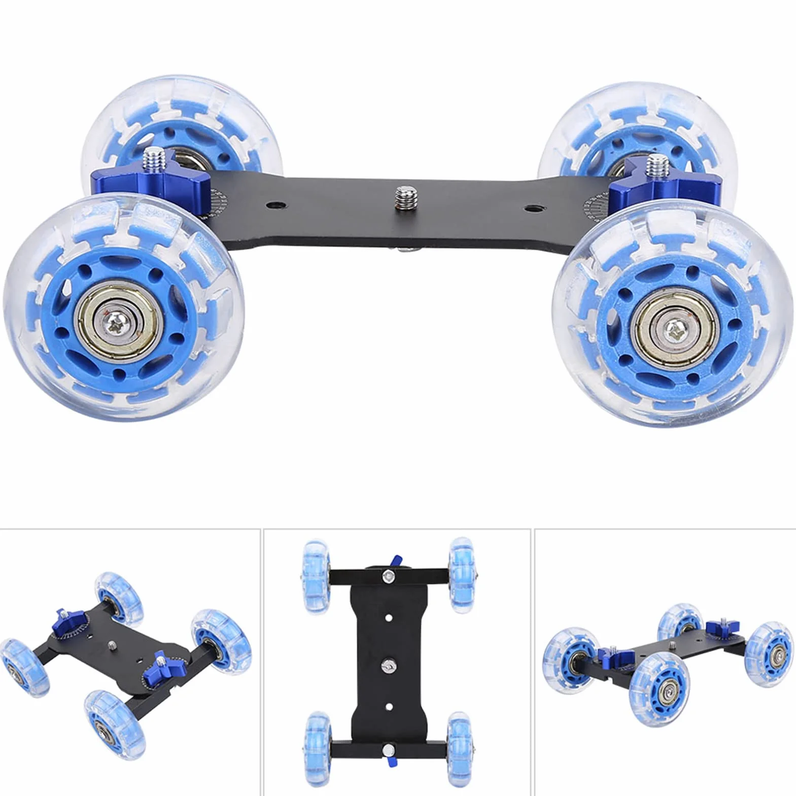 Luqeeg Caméra Dolly Skater, Mini Rouleau de Chariot de Caméra, 10 Kg de Charge Caméra Dolly Wheel Support de Caméra de Mouvement pour Reflex Numérique, Caméra, Caméscope, Vis 1/4 et Faible Bruit