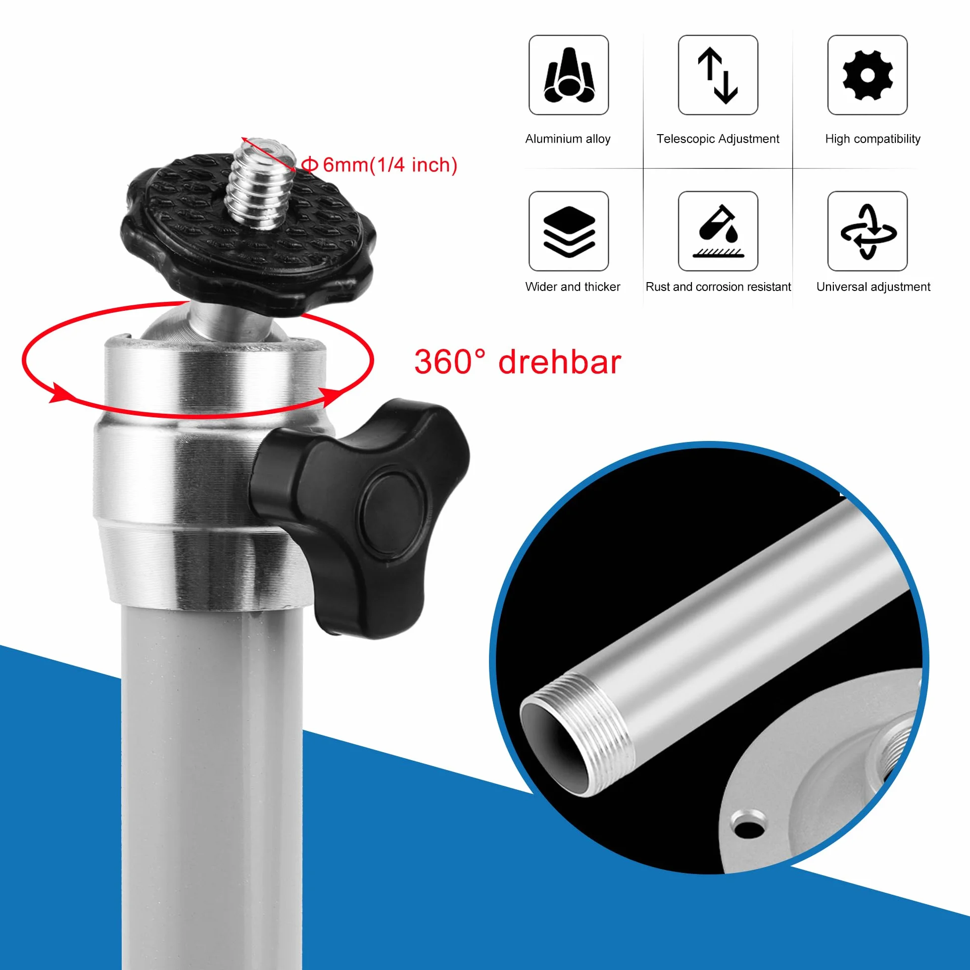 Support de Plafond Videoprojecteur Universel, Rotation 90° 360°, Aluminium