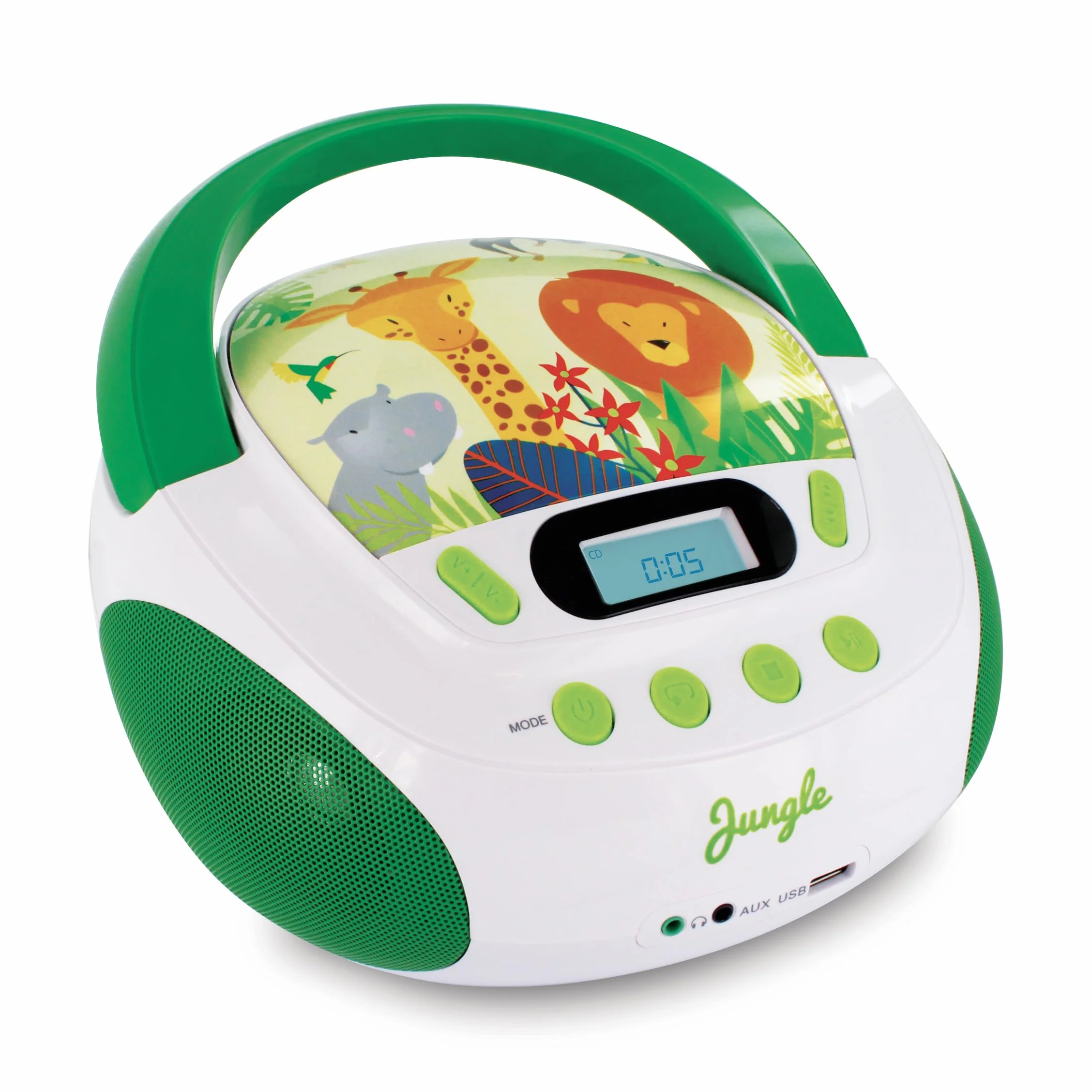 MOOOV Lecteur CD Enfant Jungle MP3 USB AUX-in Prise Casque Portable Vert Blanc