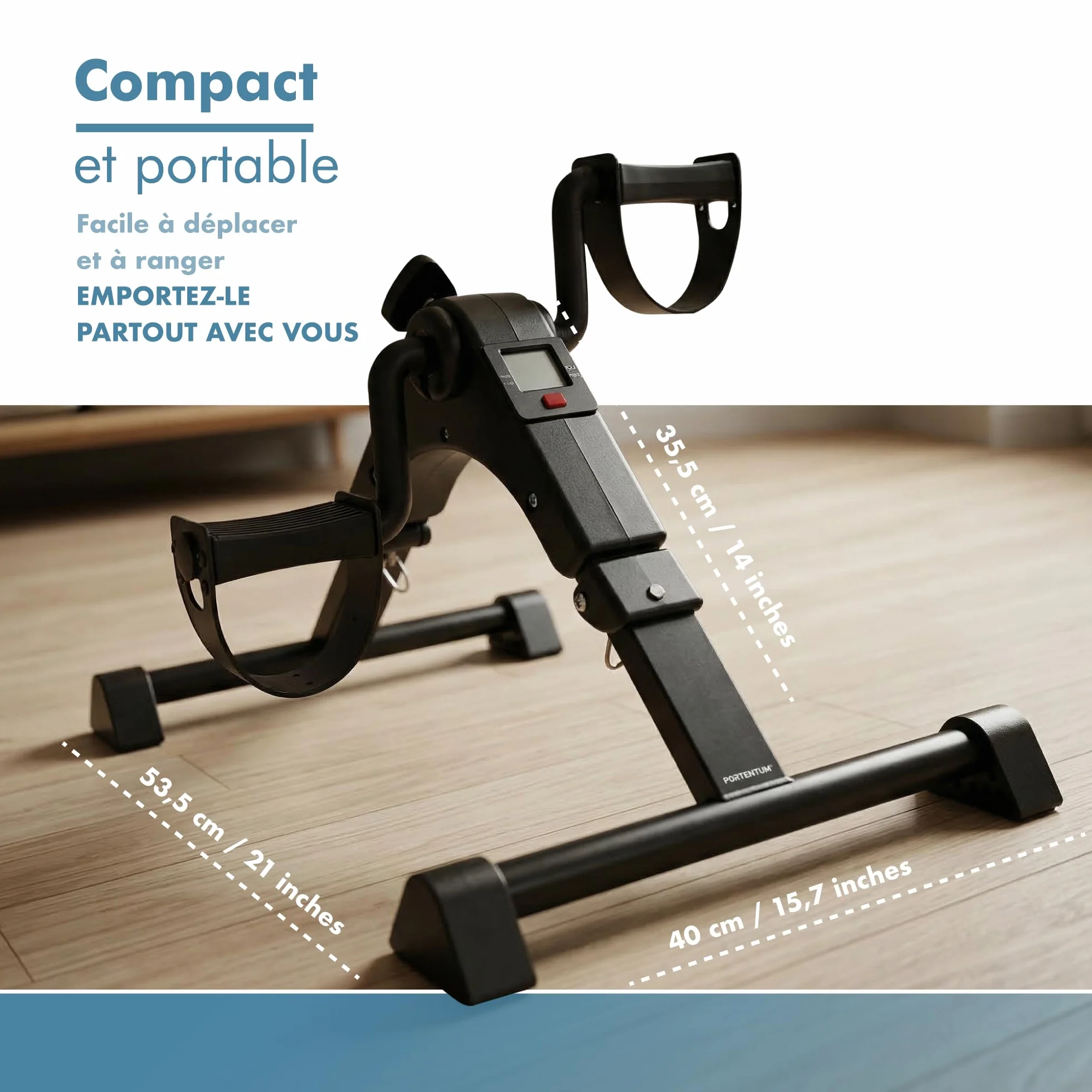 PORTENTUM Pedalier d'appartement Senior électrique motorisé 12 Vitesses télécommande Mini Velo Bras Jambes Compact Tapis antidérapant écran LCD Design Portable Sport Maison