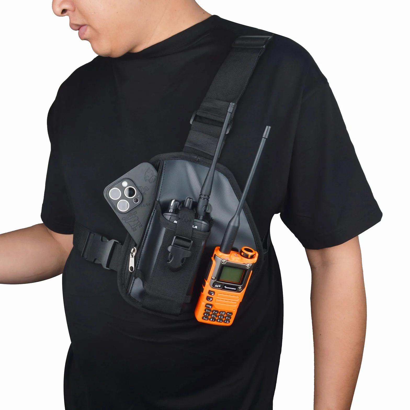 UAYESOK Harnais Poitrine Talkie Walkie, Porte Radio Police, Étui Harnais Tactique Portable Universel avec Sangle Sac Nylon Réglable pour Motorola Baofeng Icom Yaesu Midland President (Noir)