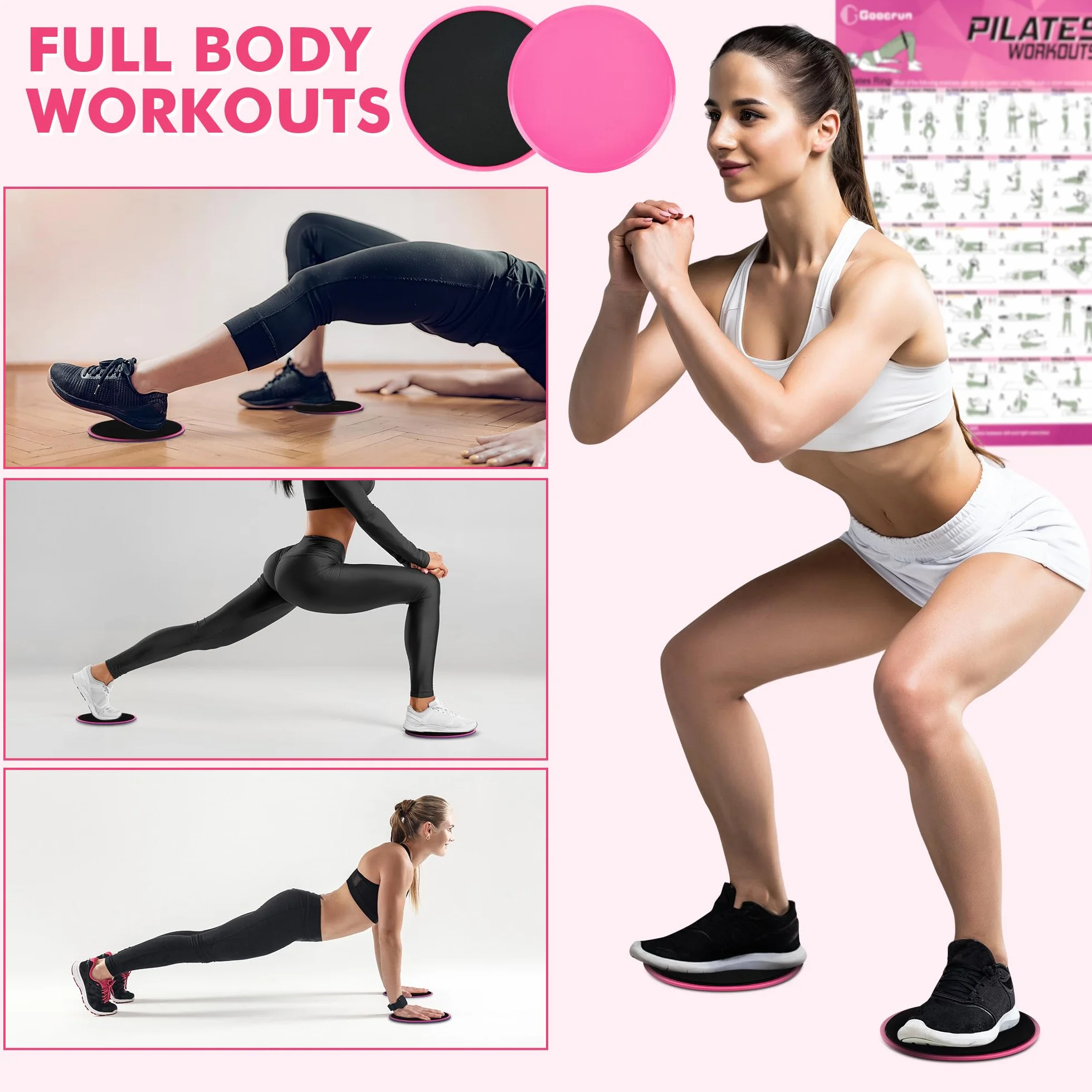 Goocrun Ensemble d'anneaux de Pilates avec bandes de résistance, ballon et disque de glissement
