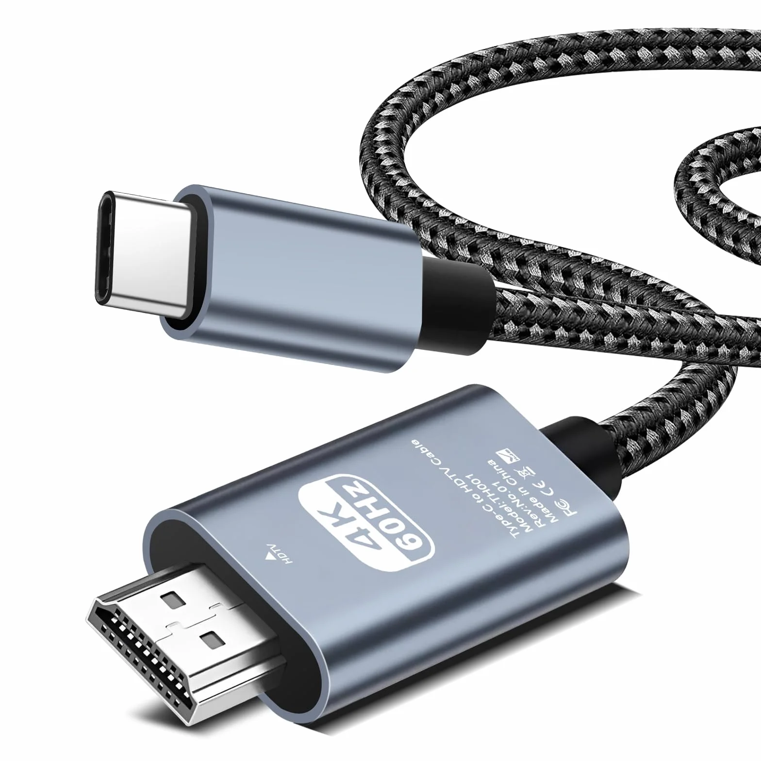 Câble USB C vers HDMI 4K60Hz T9 2 m tressé, adaptateur HDMI vers USB C, câble HDMI compatible avec iPhone 17/16/15 Pro Max, MacBook Pro/Air, iPad, Samsung S25/S24, Dell, Surface