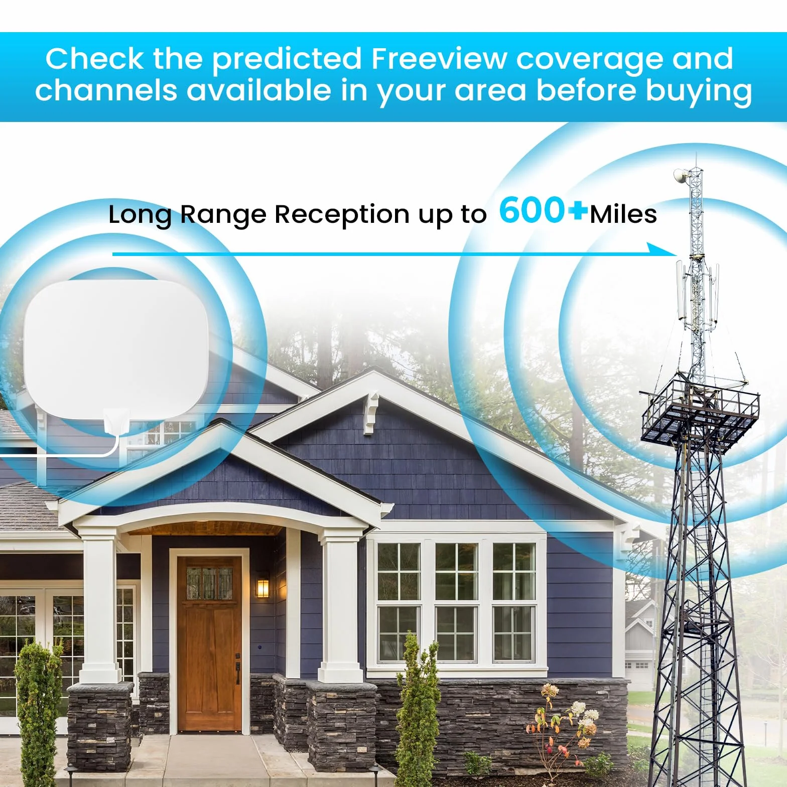2026 Antenne TV Intérieure Améliorée, 600KM+ Antenne TNT Intérieure à Longue Distance, Réception HD à 360° Chaînes TV Locales, Compatible avec Les TVs Intelligents et Anciens, Câble Coaxial de 10M