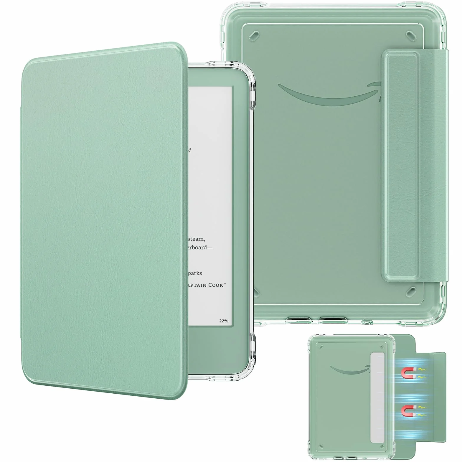 MoKo Étui Magnétique Détachable pour Le Tout Nouveau Kindle (11e Génération 2024/2022) 6 Pouces, Coque Légère et Résistante aux Rayures, à Dos Ultra-Clair avec Réveil/Sommeil Automatique, Vert Matcha