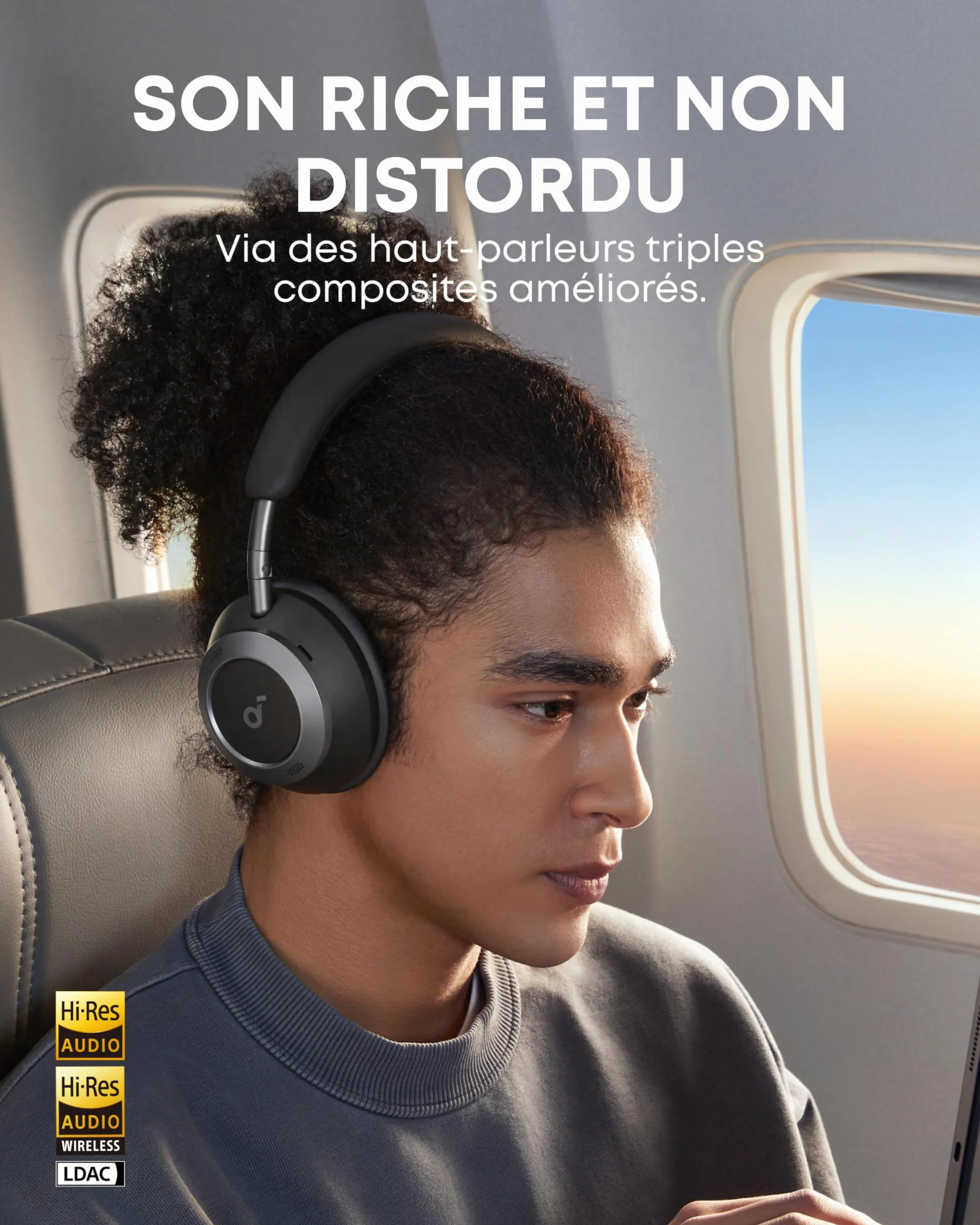 Soundcore Space One Pro d'Anker, Casque Bluetooth sans Fil avec Réduction de Bruit Adaptatif et 6 micros, Design Super Pliable, Autonomie 60h, Chargement Ultra-Rapide, H-Res Wireless Audio avec LDAC