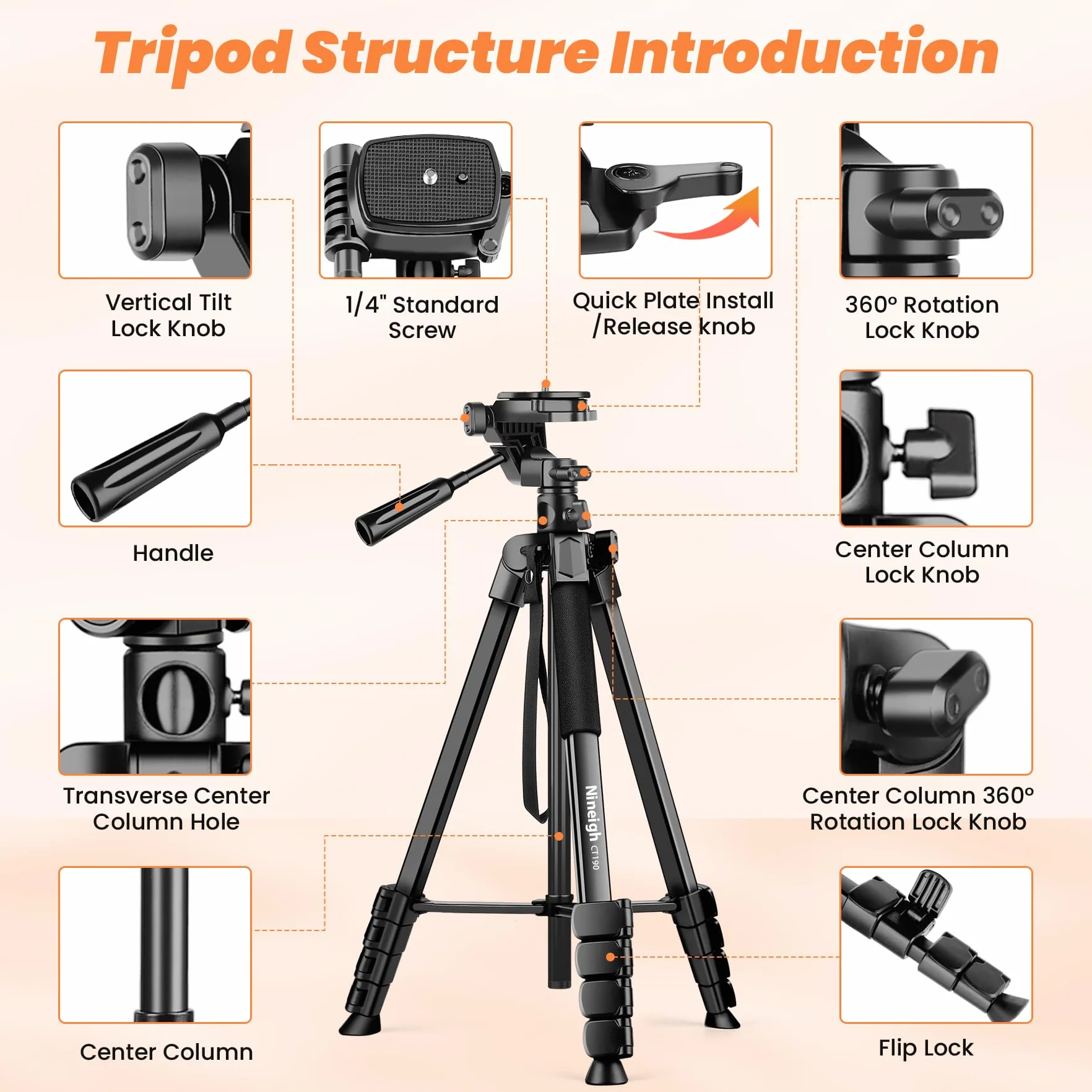 Nineigh Trepied Appareil Photo,190cm Trepied Smartphone avec Bras Télescopique Horizontal, Aluminium Trépied Caméra avec Télécommande pour iPhone, Samsung, Huawei,Caméra légère