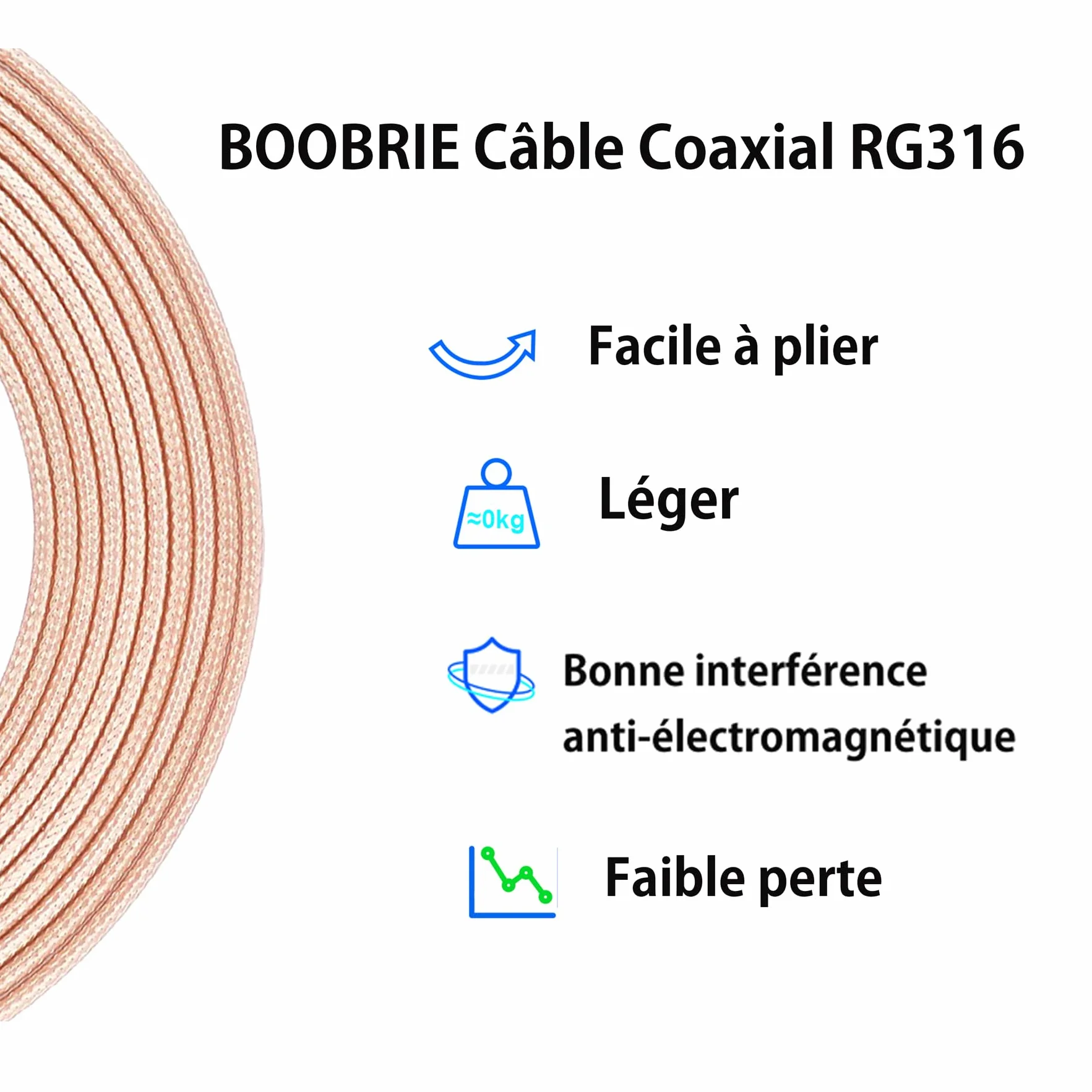 Câble Coaxial RG316 SMA Mâle vers Femelle 1M - Extension Antenne avec Connecteur Angle Droit pour Antenne Mobile/WiFi