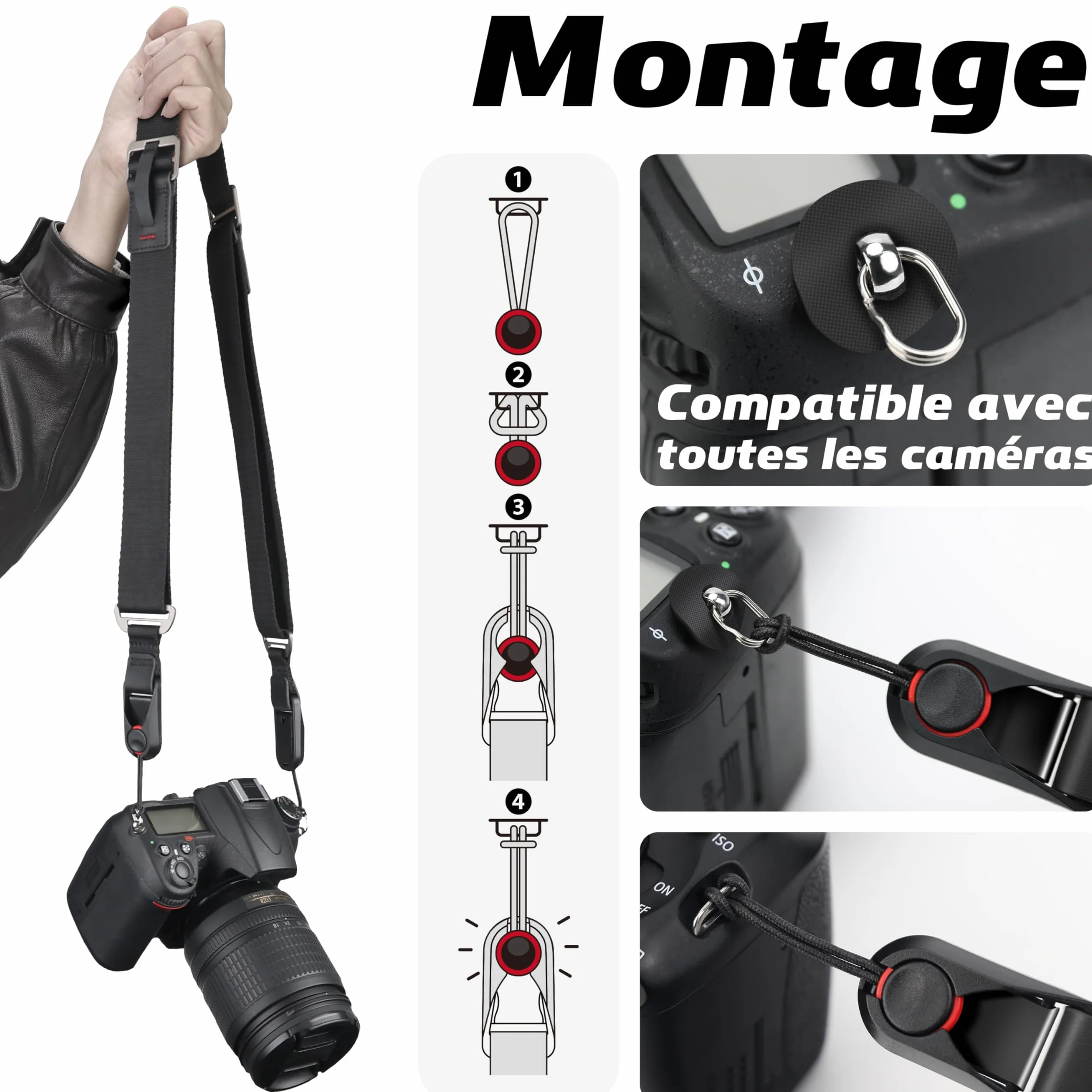 Sunya Sangle pour Appareil Photo équipée d'une boucle de libération rapide. Sangle en Corde Nylon Compatible avec Appareils Photo DSLR ou Mirrorless,avec une capacité de charge de 90KG