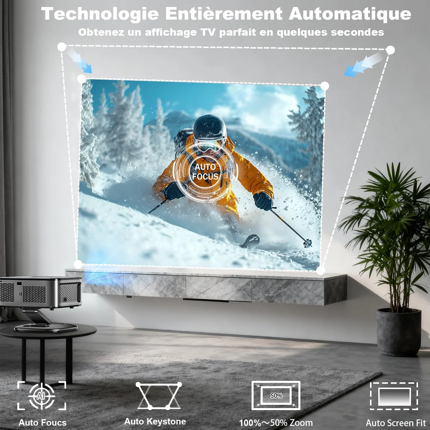 【1500 ANSI/Google TV/Autofokus】 XIWBSY Videoprojecteur 4K Supporté, 38000 Lumen FHD, 360° Rotation, Projecteur Video 4K Contrôle Vocal, Retroprojecteur WiFi6 Bluetooth