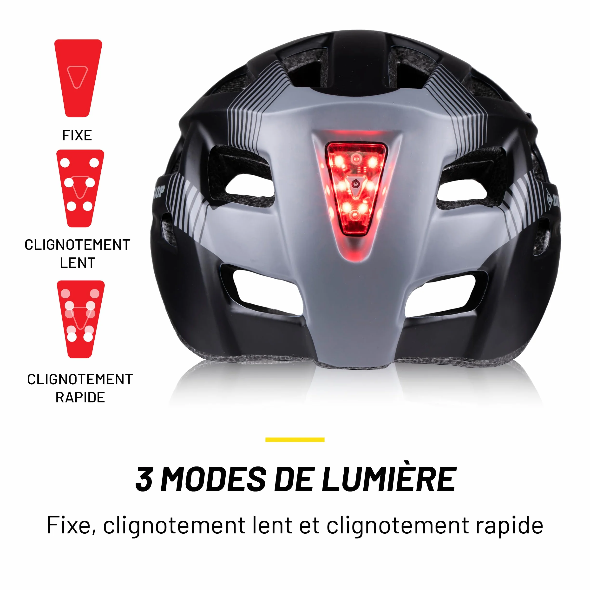 Casque Vélo Lumière LED Réglable 55-58 CM Noir