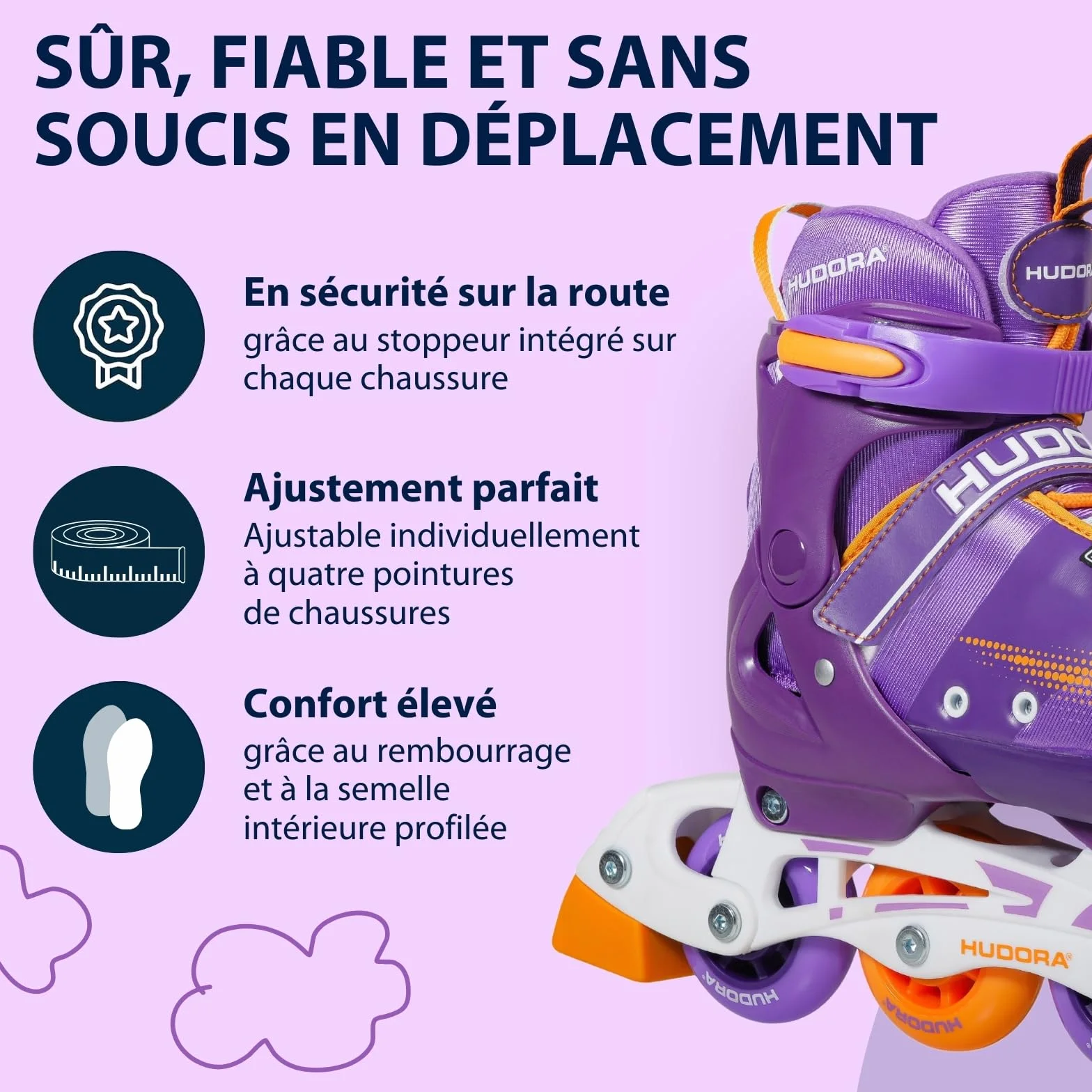HUDORA Patins à roulettes Mia/Leon réglables en 4 Tailles Enfants Adultes
