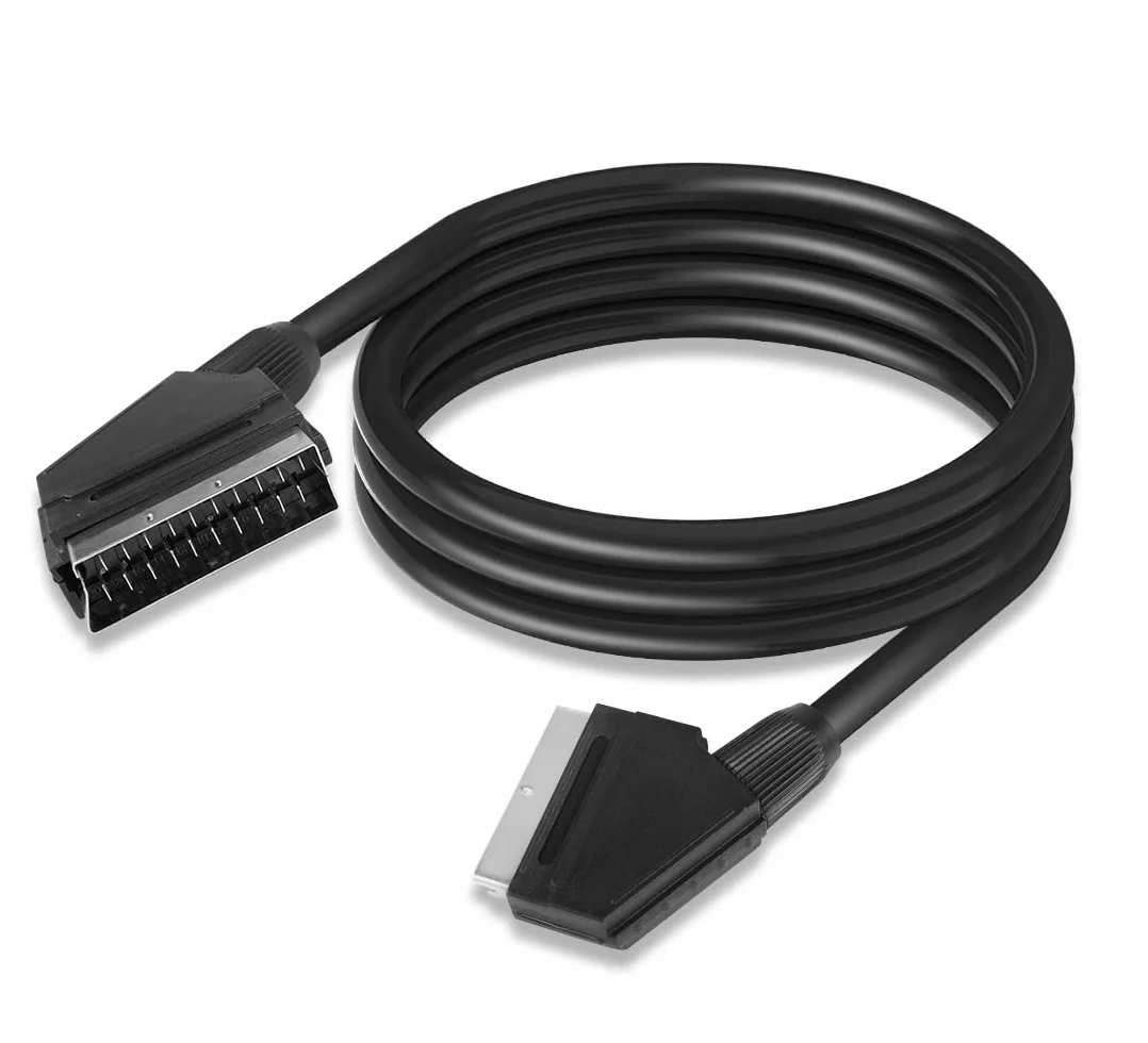YAODHAOD Câble SCART galvanisé 1,5 m 21 pôles, blindé multiple, fiche de précision, Full HD (mâle vers mâle)