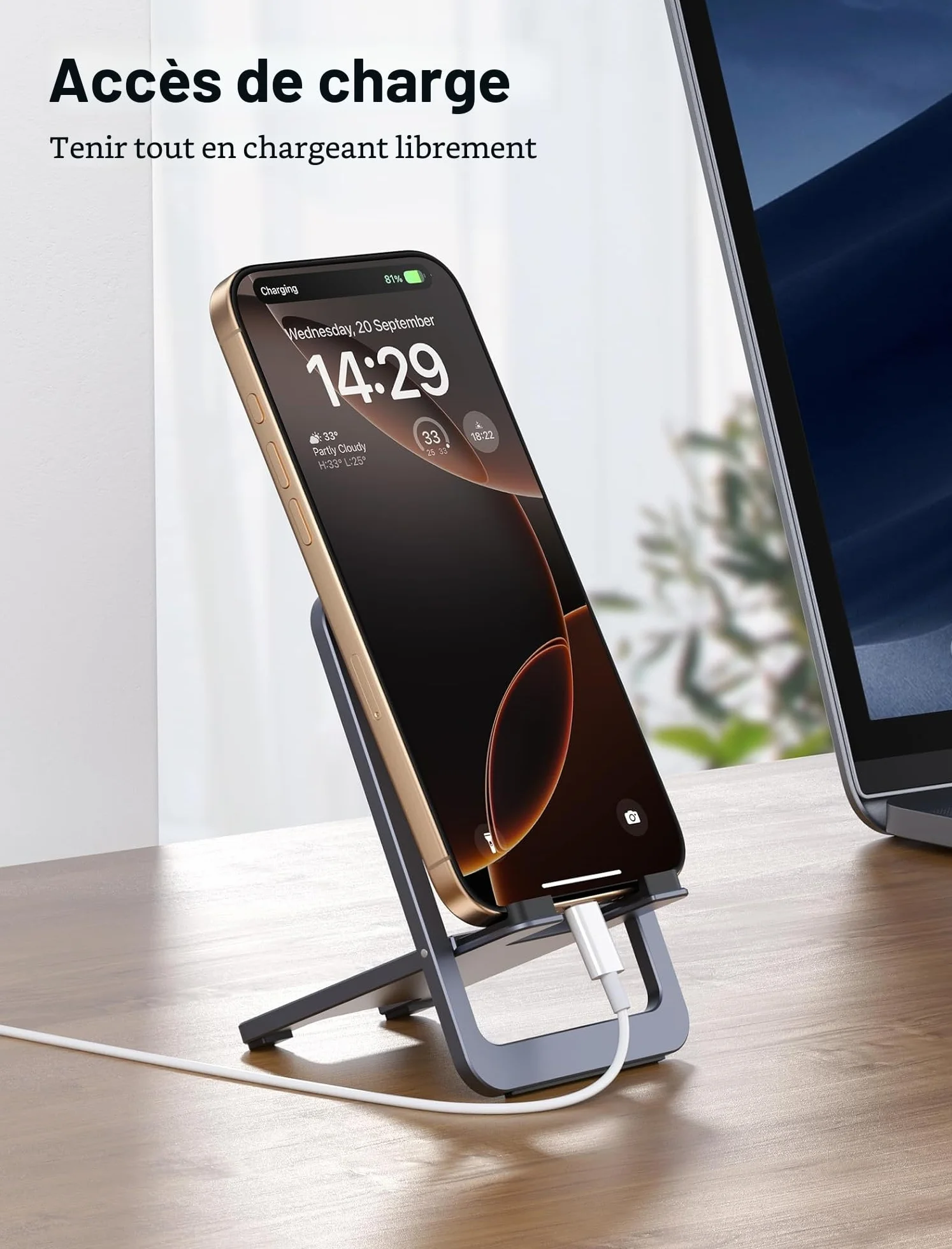 JSAUX Support Téléphone Portable Pliable en Aluminium Ajustable pour iPhone 16 15 14 13 Pro Max Samsung S24 S23 Ultra A53 Kindle Gris