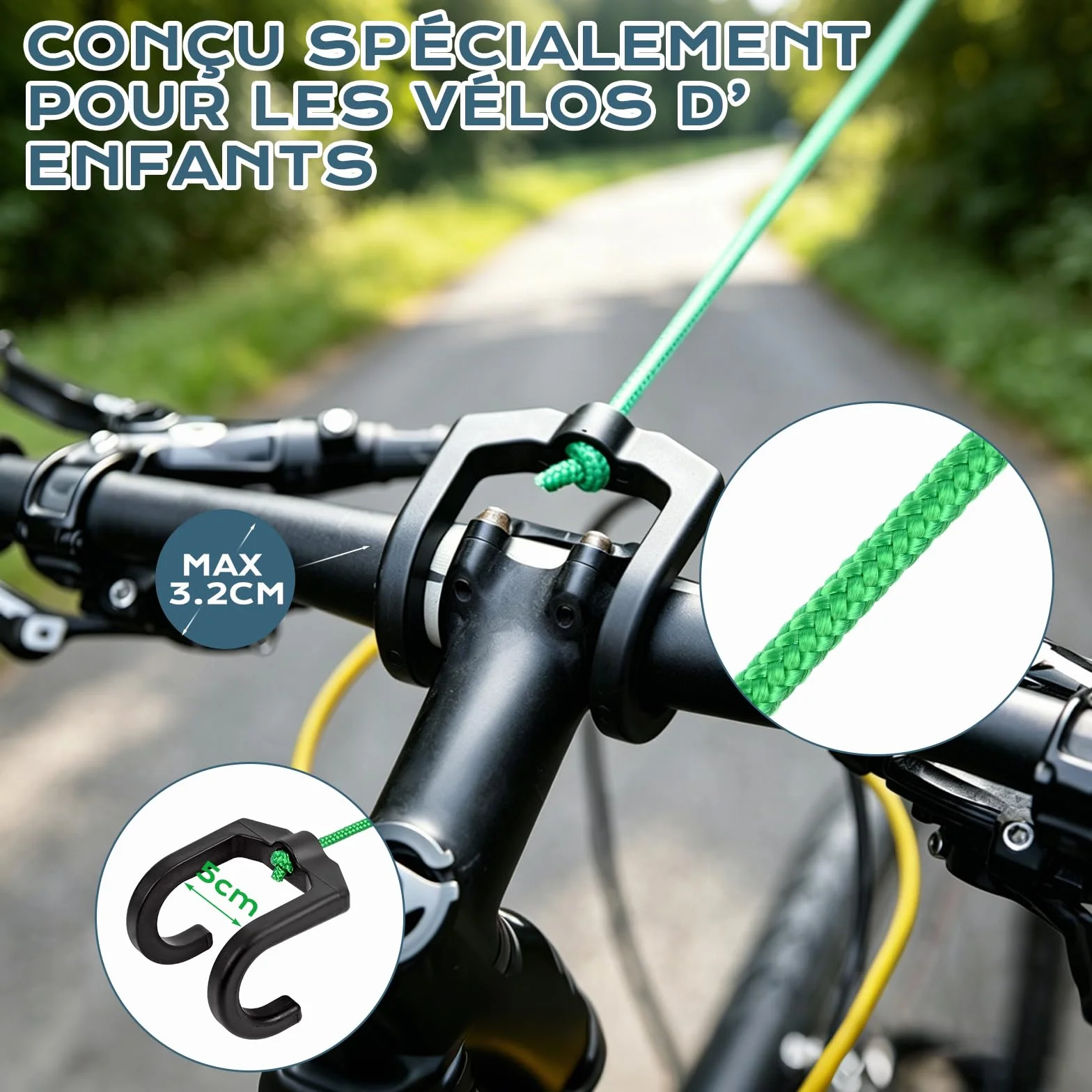 Corde de Remorquage Vélo Enfant 2,5m Vankarr Compatible Universel Enroulement Automatique