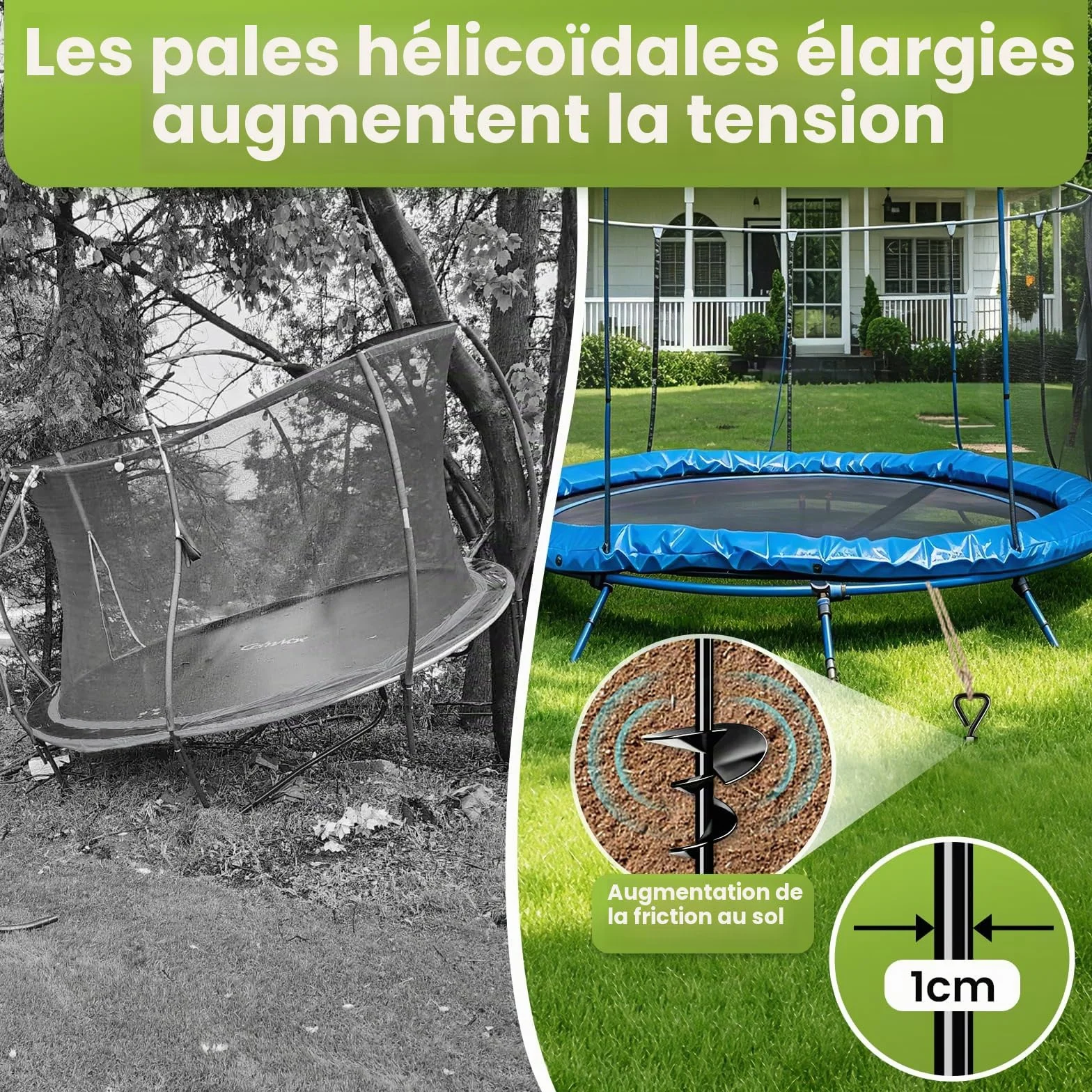 Ancrage au Sol à Visser pour Tente Trampoline, Ensemble de 4 Ancrages Robustes Résiste aux Vents Forts