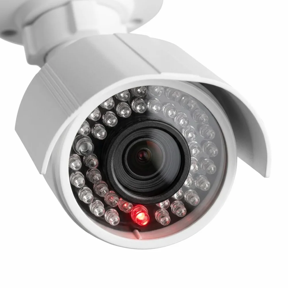 Caméra de surveillance factice avec LED clignotante dans un boîtier protégé contre les intempéries, fausse caméra de sécurité CCTV 720p pour l'intérieur et l'extérieur