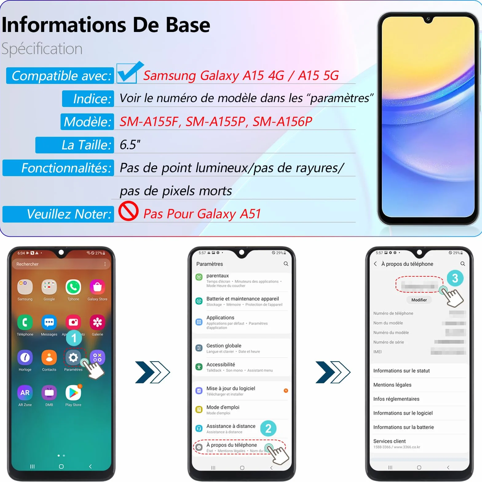 RongZy Écran LCD pour 6.5" Samsung Galaxy A15 4G A155F Écran De Remplacement pour Samsung Galaxy A15 5G A156B Écran LCD Numériseur Tactile Panneau Assemblé De Réparation avec Outils(Noir avec Cadre)