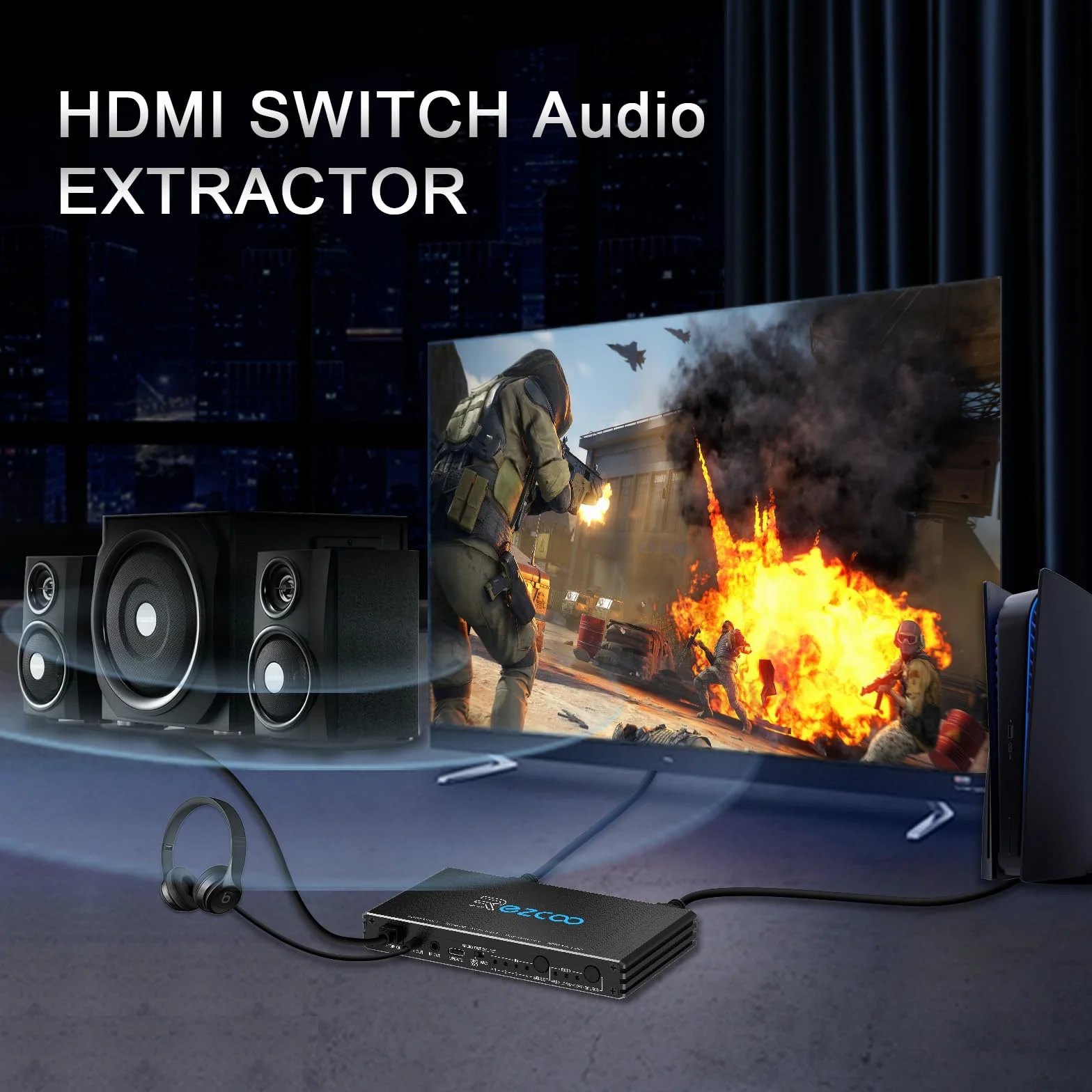 Commutateur HDMI 2.1 4K 120Hz 4x1 avec Extracteur Audio Switch HDMI 8K 4 in 1 Out avec SPDIF Optique et 3.5mm Stéréo Arc CEC HDCP2.3 3D HDR10 VRR ALLM IR Remote pour PS5 et Xbox NVIDIA AMD