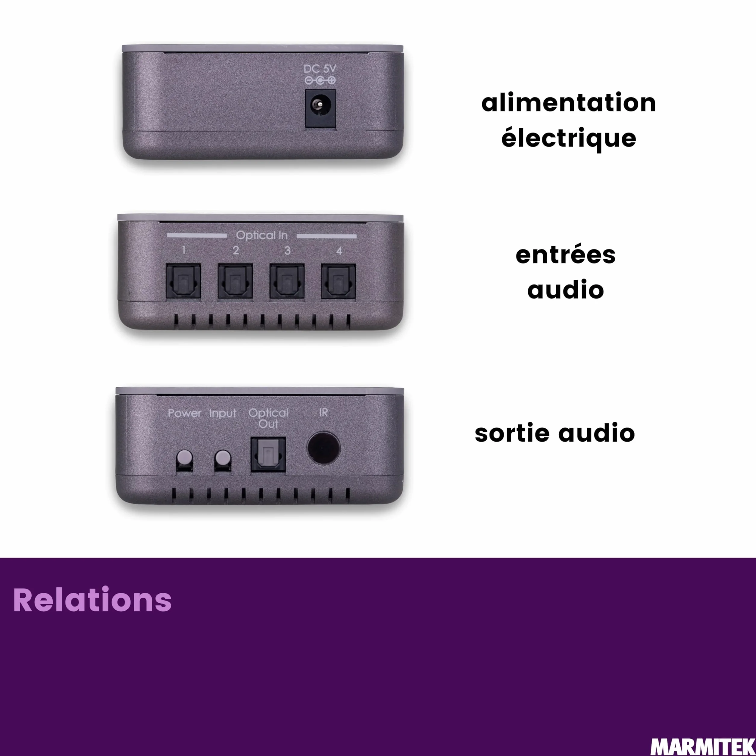 Marmitek Connect TS21 Switch Toslink 2 entrées 1 sortie commutateur audio optique S/PDIF 192 kHz