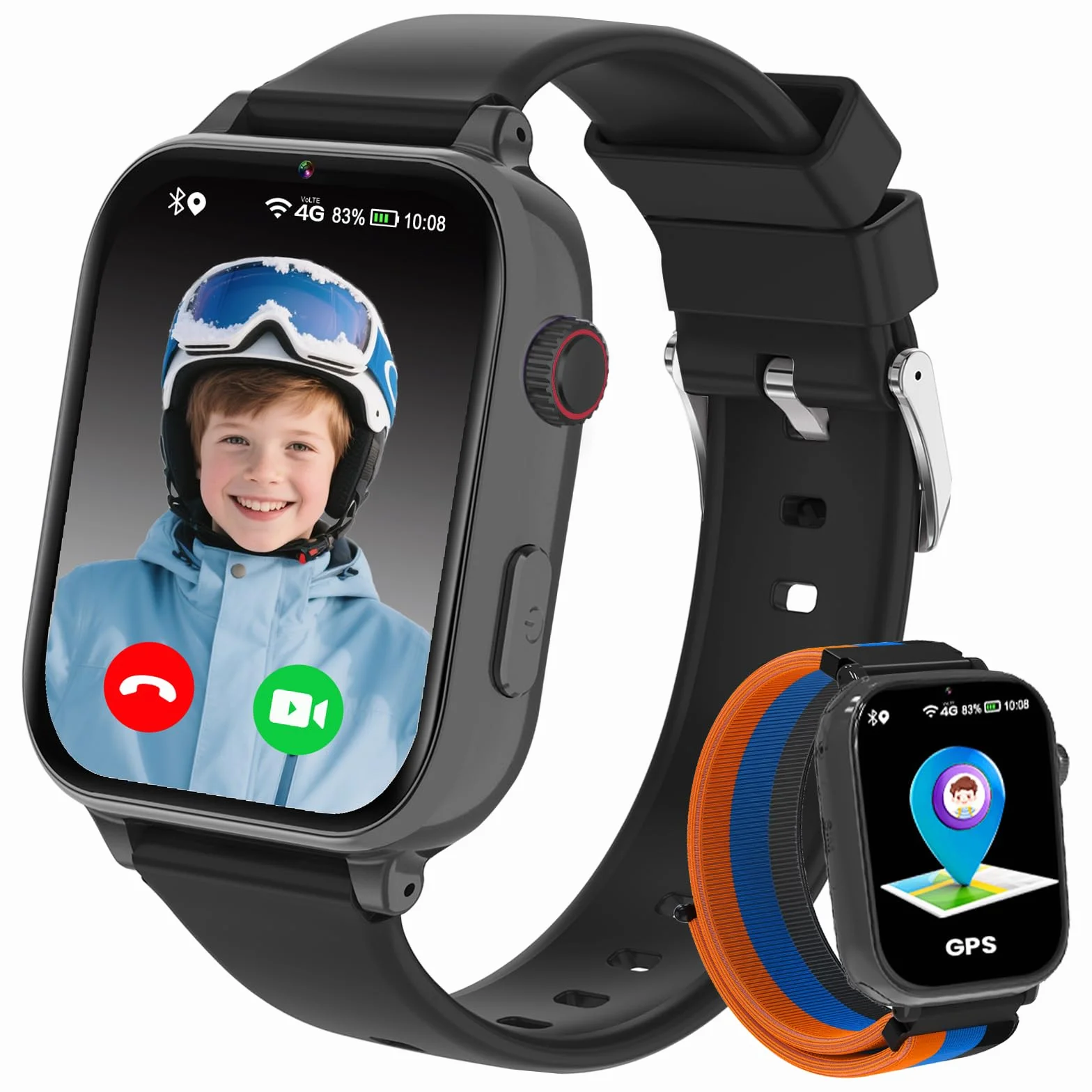 Montre Connectée Enfant 4G GPS - Smartwatch Téléphone Pour Fille Garçon avec SOS, Chat, Appel Vidéo, WiFi, Mode Classe, Réveil, Caméra, Jeux, Montre Intelligente Pour Enfants Cadeau 4 à 12 Ans, Noir