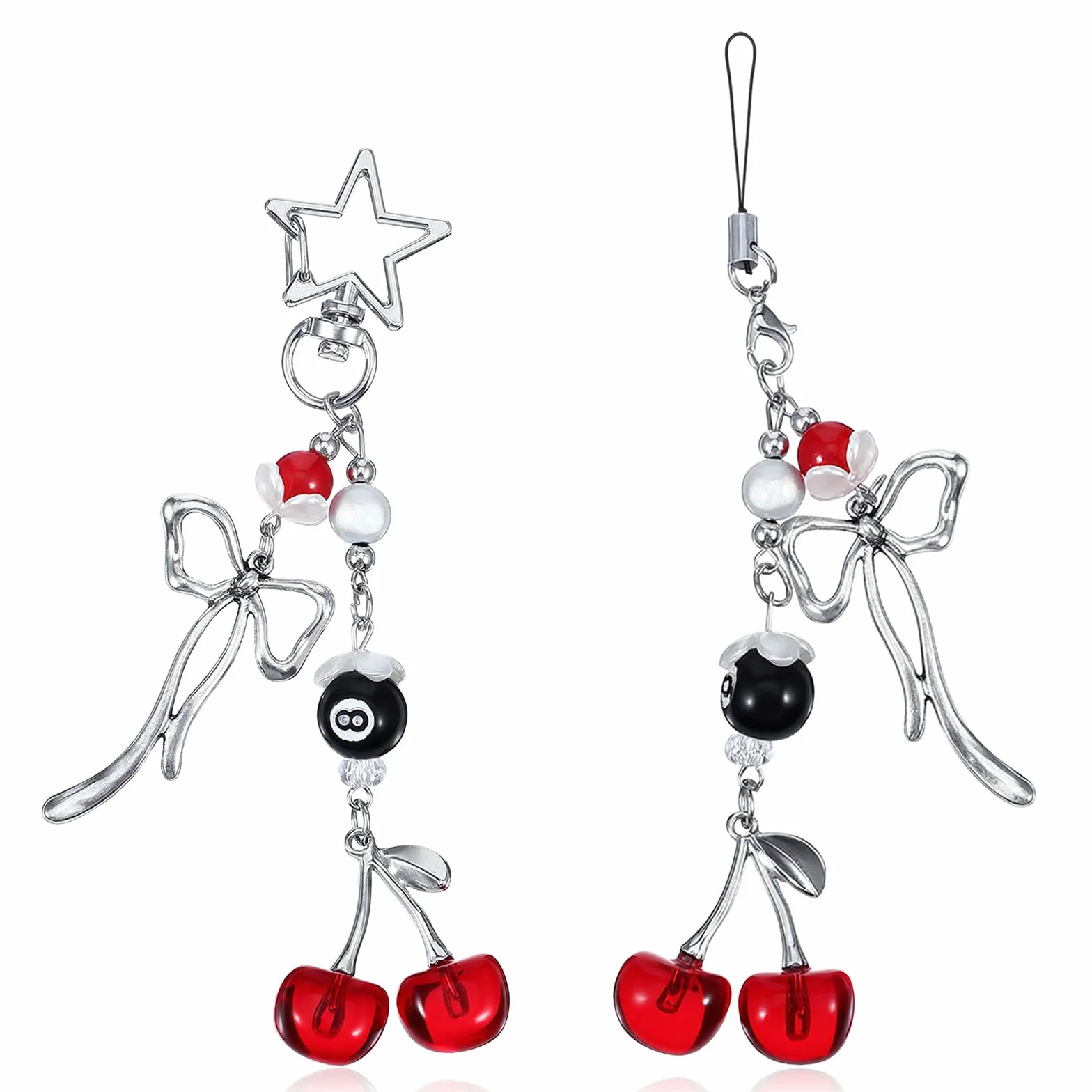 Lot de 2 breloques en forme de cerise pour téléphone portable, jolies breloques kawaii en métal rouge pour téléphone portable, accessoires esthétiques, chaîne Y2K pour décoration de sac et