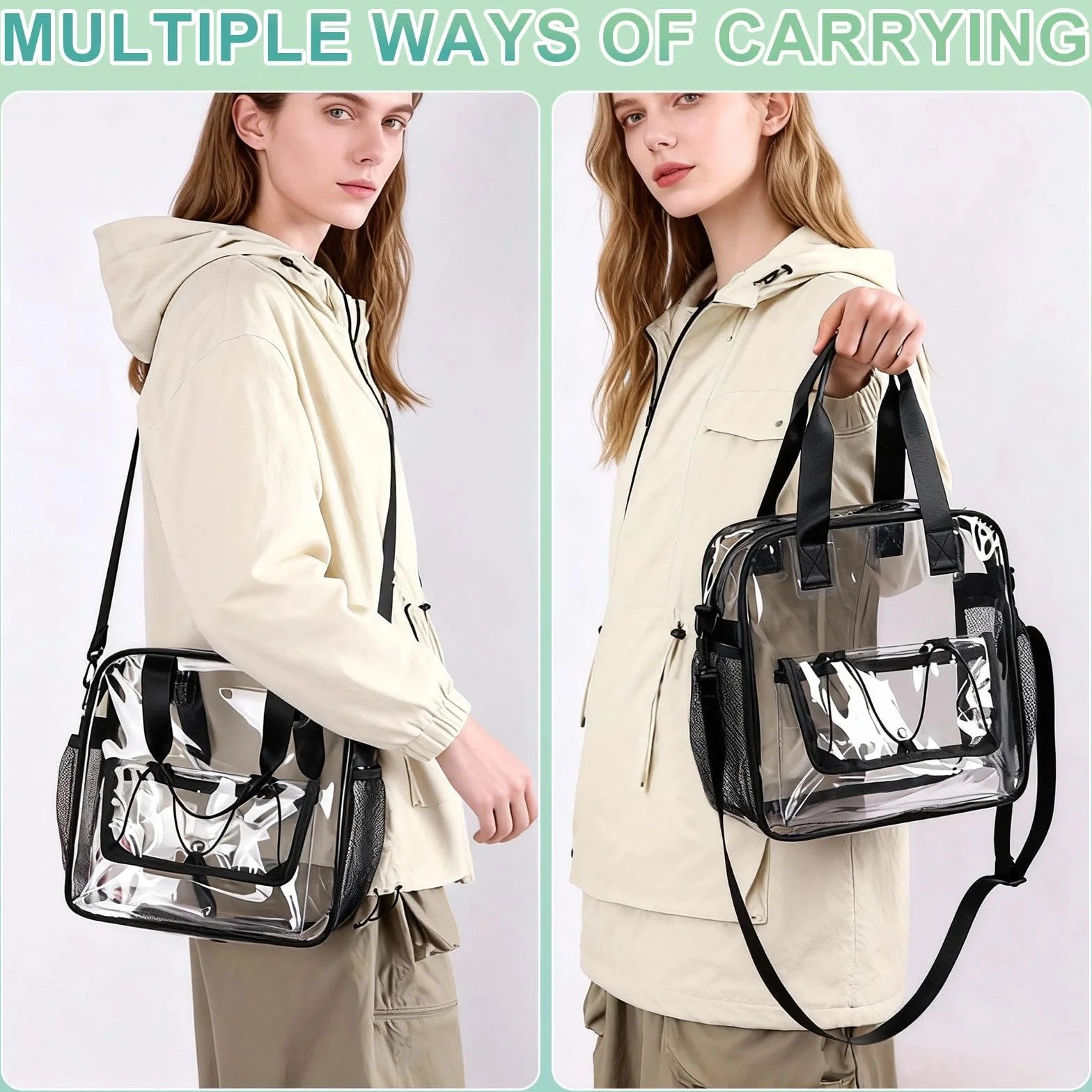 Sac Transparent Fourre Tout en PVC 30x30x13 cm Bandoulière Clear Bag pour Sports