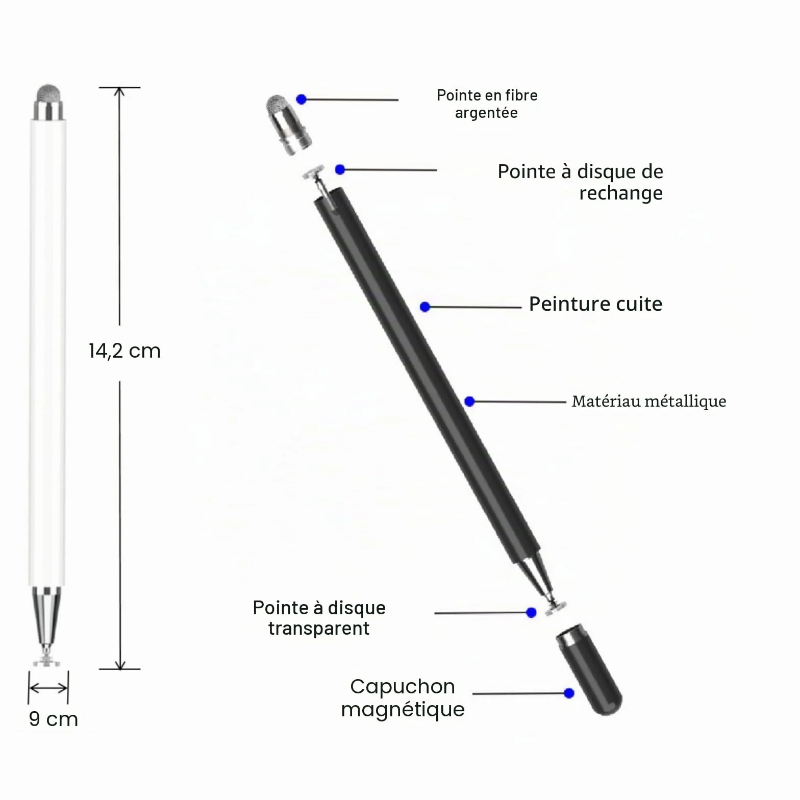 Stylet Haute Sensibilité pour Samsung Galaxy Tab A9+ A8 A7 A7 Lite, Apple iPad iPad Pro, Fire HD, Microsoft Surface, Noir