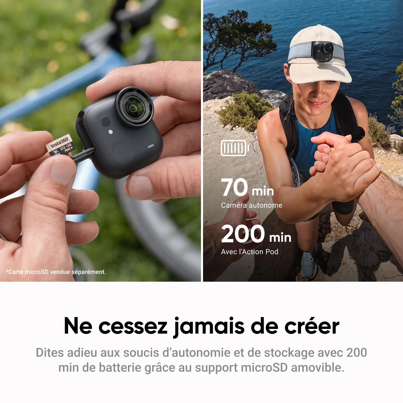 Insta360 GO Ultra Pack créateur - Petite caméra 4K légère, Appareil Photo vidéo POV Mains Libres Compact, caméra d'action magnétique Portable pour vlog, Sport, vélo