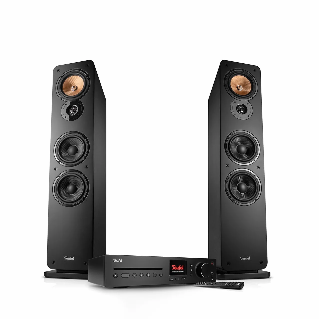 Teufel Ultima 40 Kombo 3 - Chaîne Hi-FI stéréo avec récepteur CD et Bluetooth, Wi-FI, LAN, Radio Dab+ FM, USB-C, HDMI Arc CEC, système à 3 Voies, Nombreuses possibilités de Connexion (Noir)
